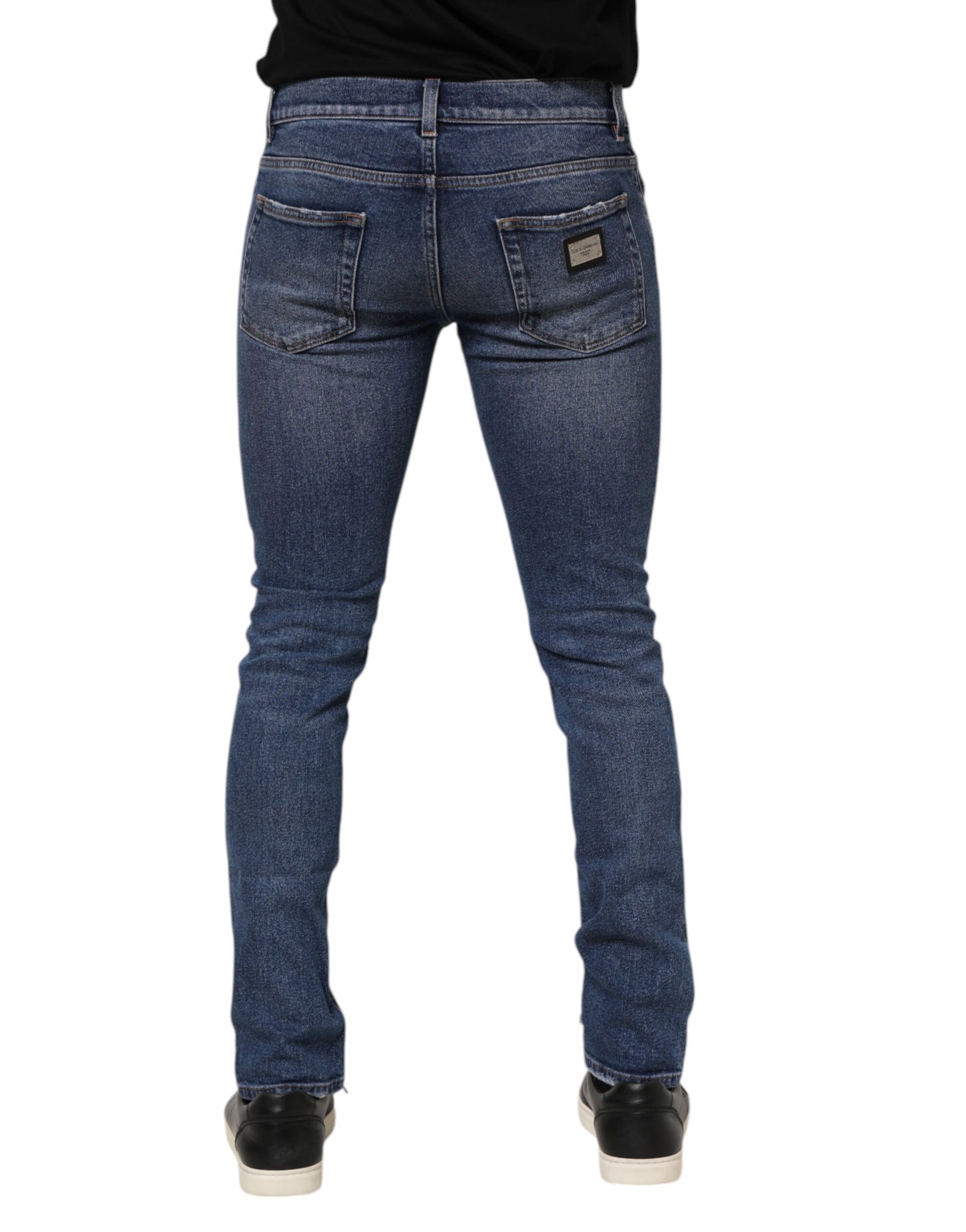 Jean en jean déchiré skinny en coton bleu délavé Dolce & Gabbana