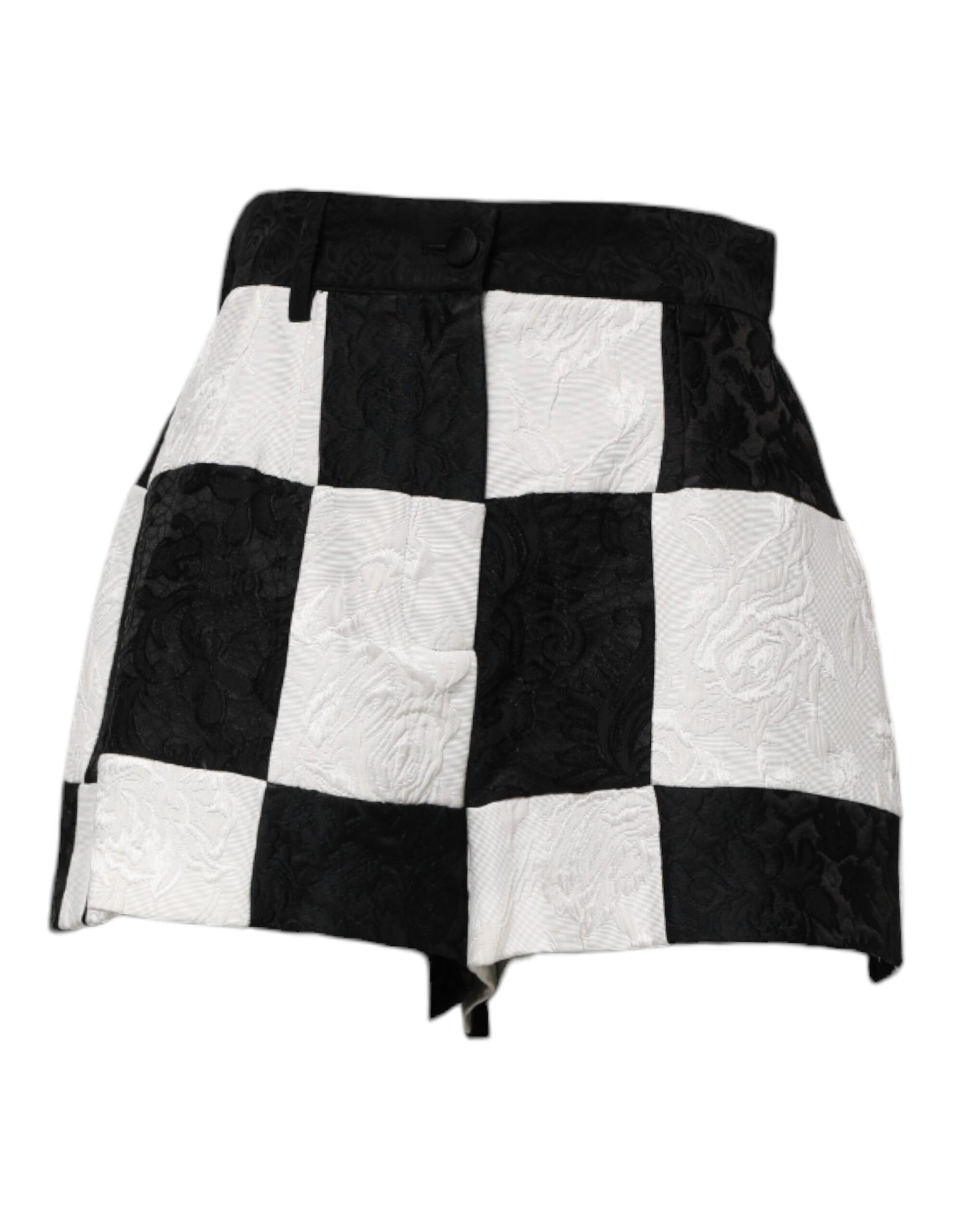 Dolce & Gabbana Black White Floral Brocade Hot Pants Shorts