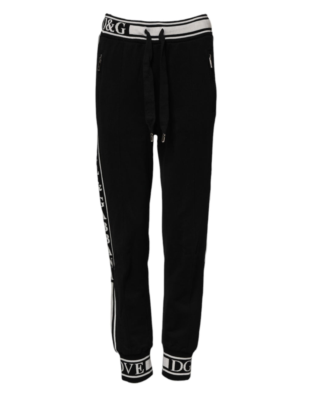 Pantalon de jogging Dolce & Gabbana en coton noir avec logo à la taille