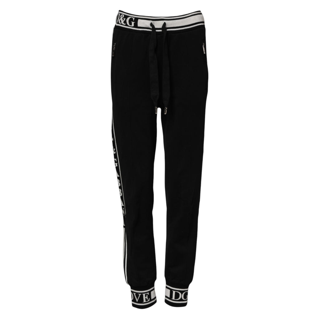 Pantalon de jogging Dolce & Gabbana en coton noir avec logo à la taille