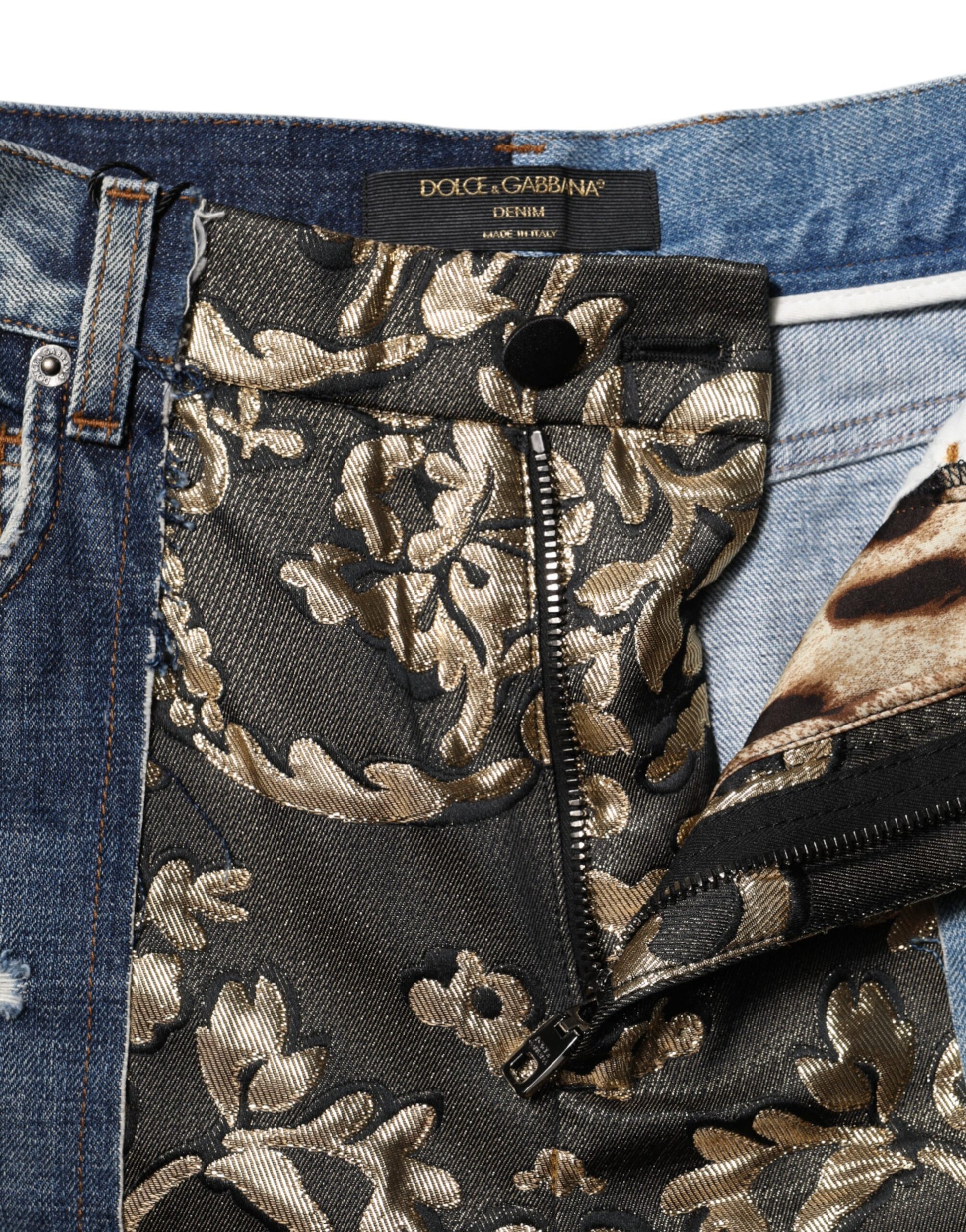 Jeans fuselés en denim patchwork multicolore Dolce & Gabbana