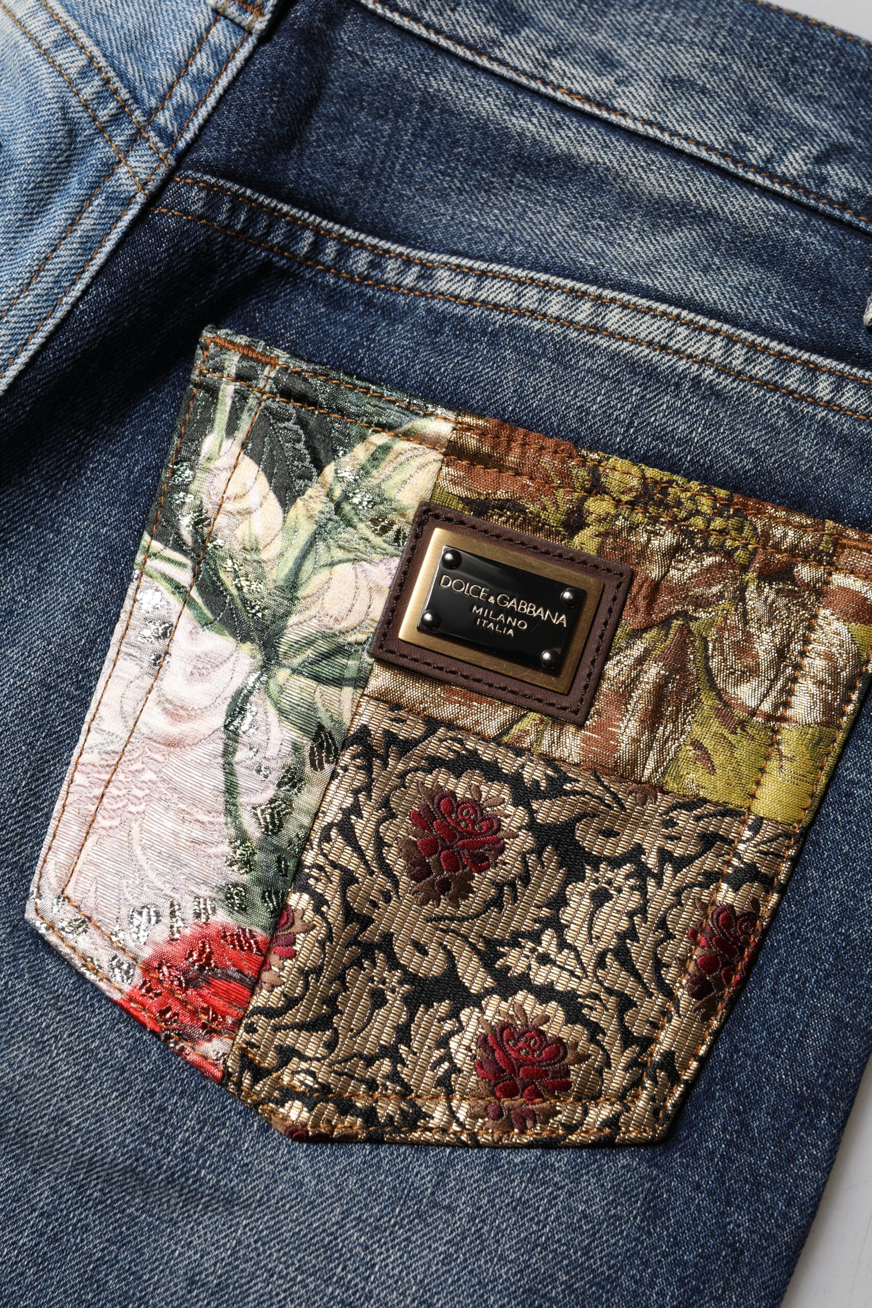 Jeans fuselés en denim patchwork multicolore Dolce & Gabbana