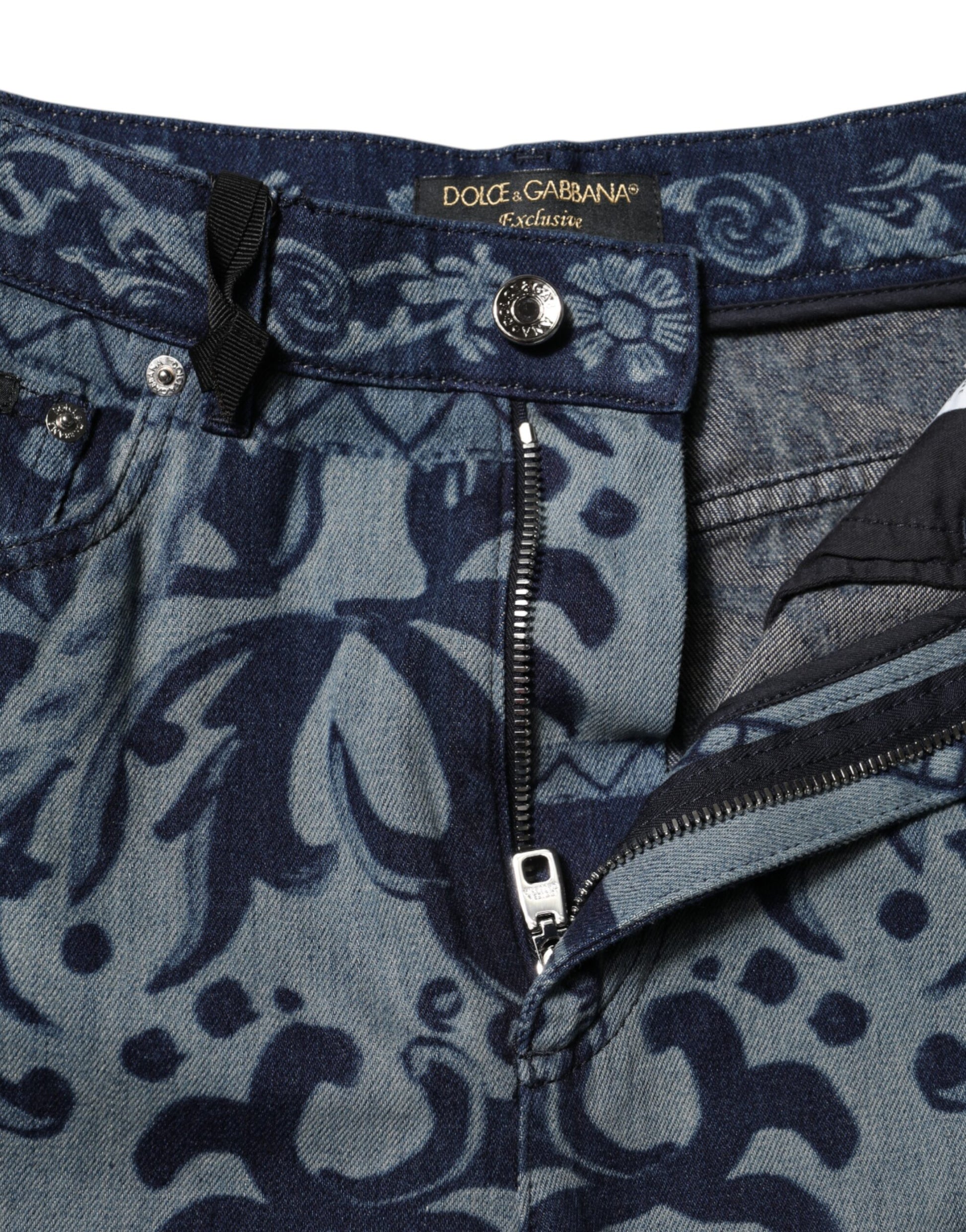 Jean en denim fuselé Dolce & Gabbana à imprimé graphique bleu