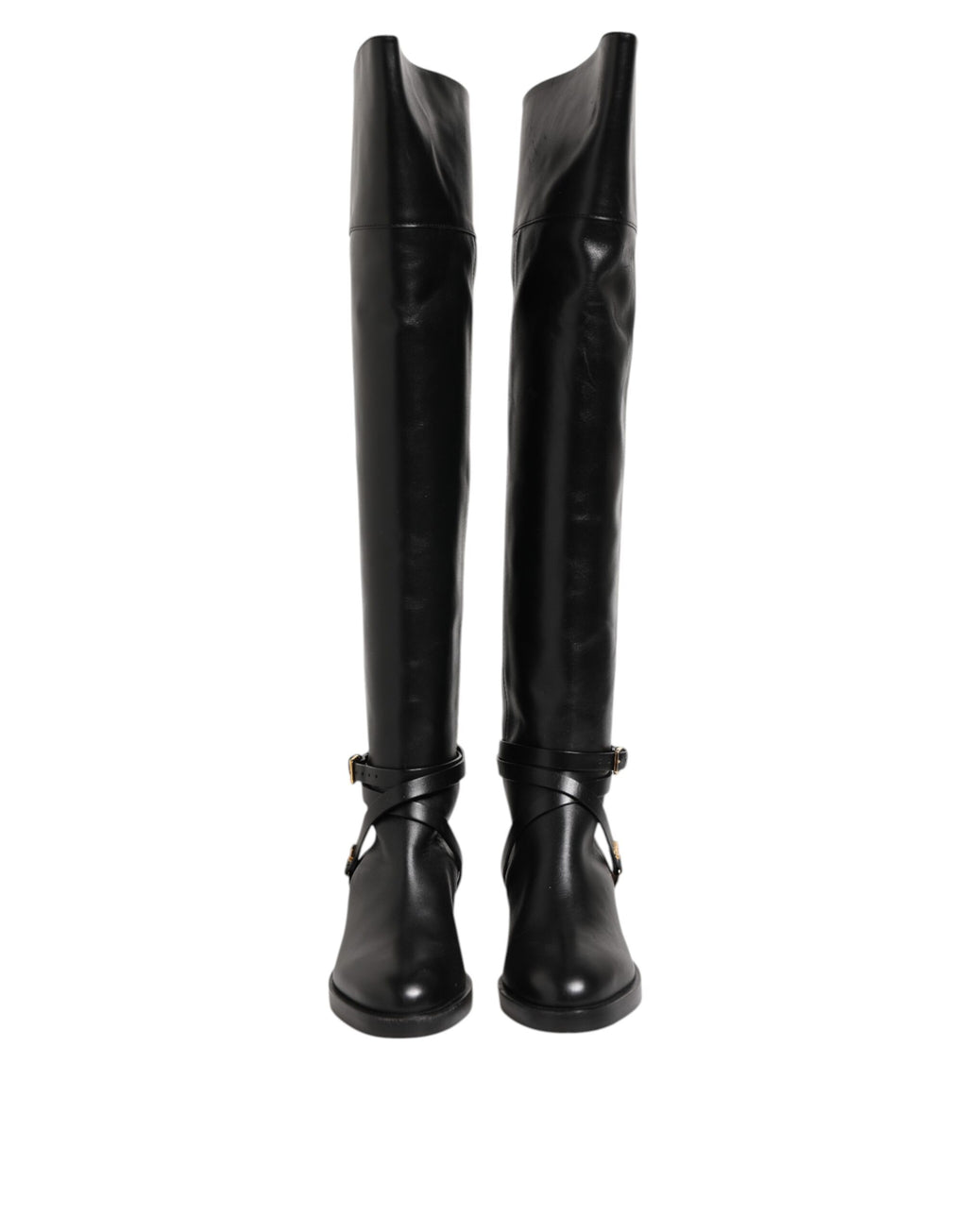 Bottes hautes à boucles en cuir noir Elisabetta Franchi
