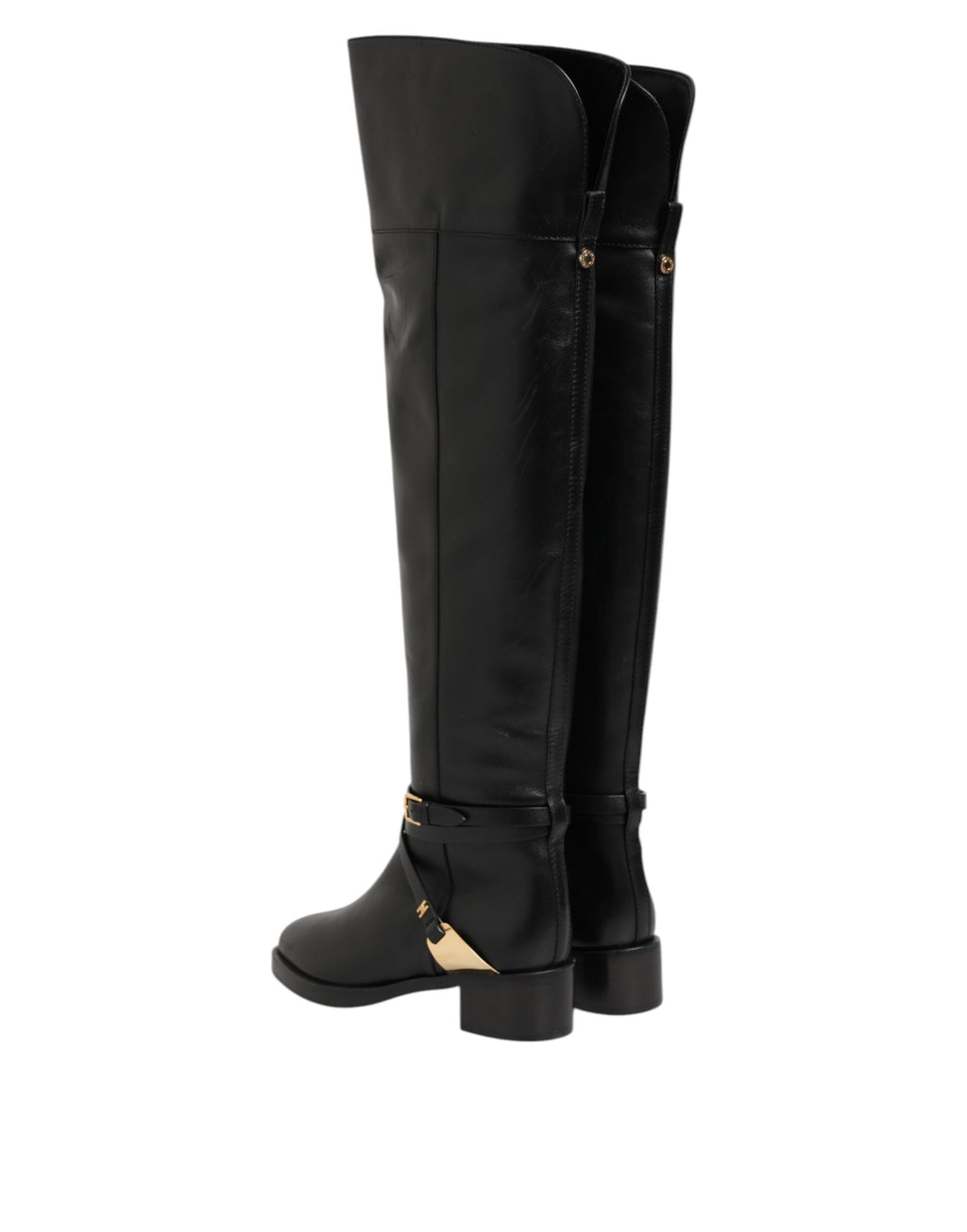 Bottes hautes à boucles en cuir noir Elisabetta Franchi
