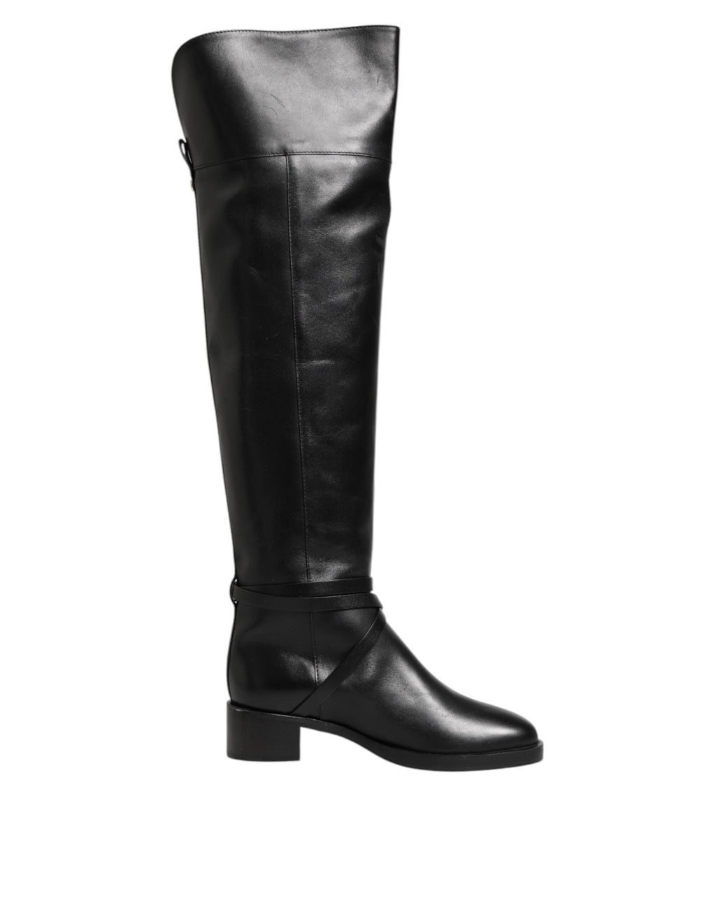Bottes hautes à boucles en cuir noir Elisabetta Franchi