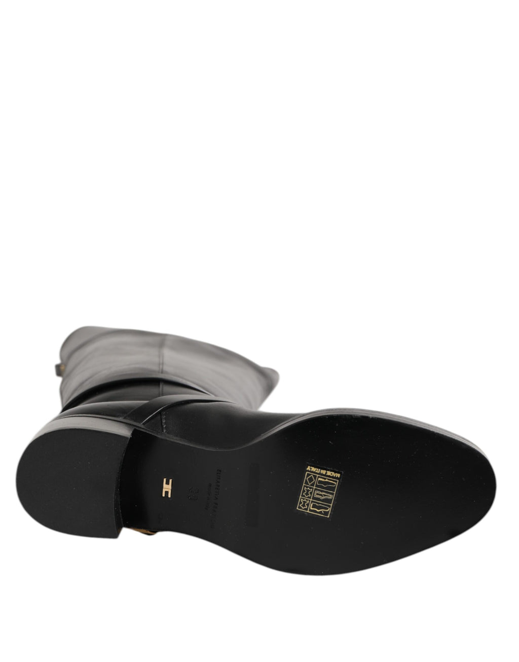 Bottes hautes à boucles en cuir noir Elisabetta Franchi