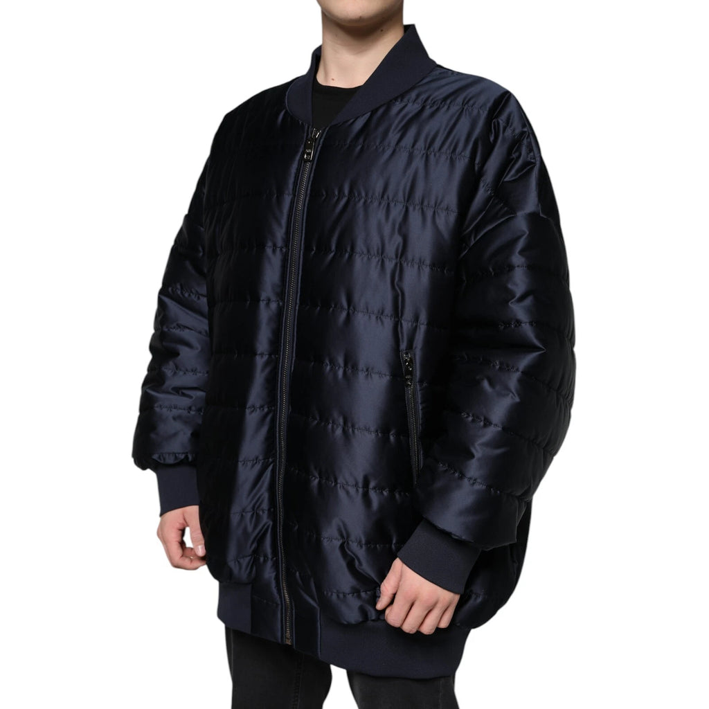 Blouson aviateur matelassé Dolce & Gabbana bleu foncé, fermeture éclair intégrale