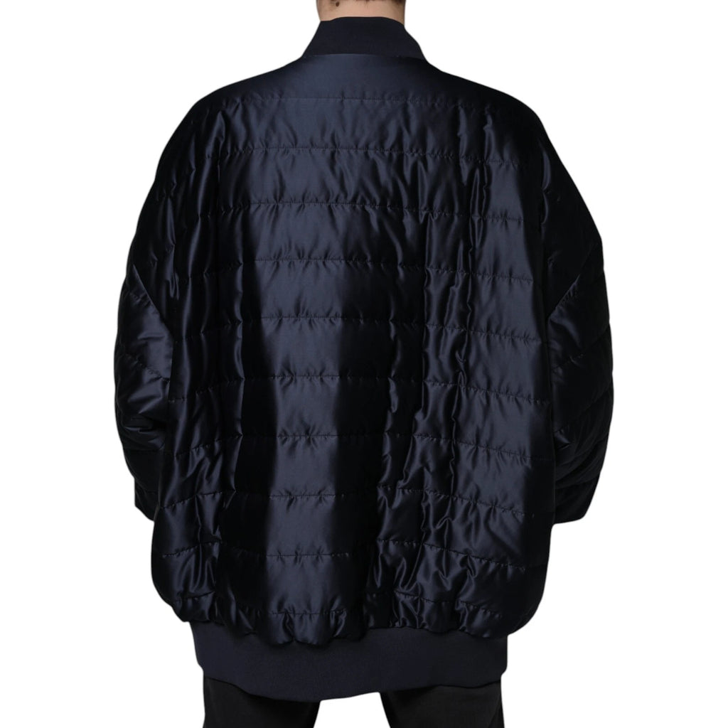 Blouson aviateur matelassé Dolce & Gabbana bleu foncé, fermeture éclair intégrale