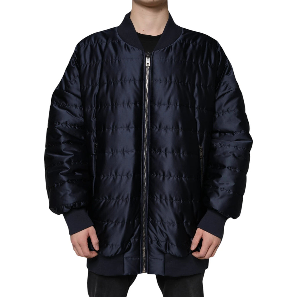 Blouson aviateur matelassé Dolce & Gabbana bleu foncé, fermeture éclair intégrale