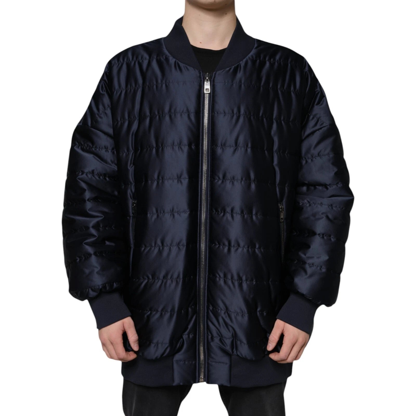 Blouson aviateur matelassé Dolce & Gabbana bleu foncé, fermeture éclair intégrale