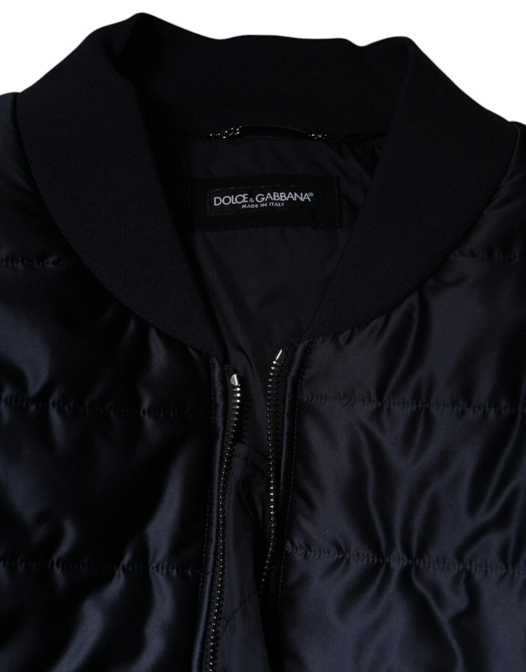 Blouson aviateur matelassé Dolce & Gabbana bleu foncé, fermeture éclair intégrale
