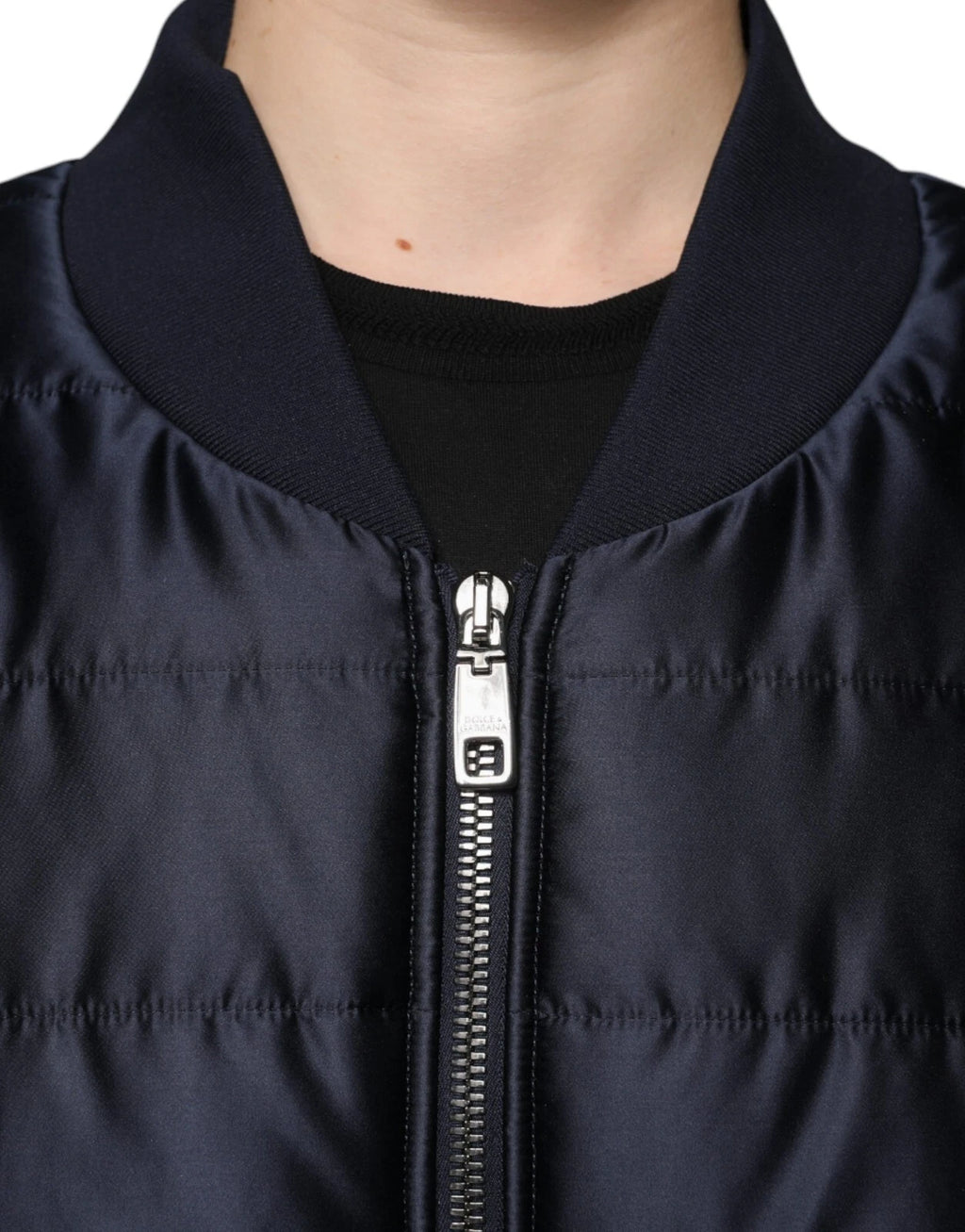 Blouson aviateur matelassé Dolce & Gabbana bleu foncé, fermeture éclair intégrale