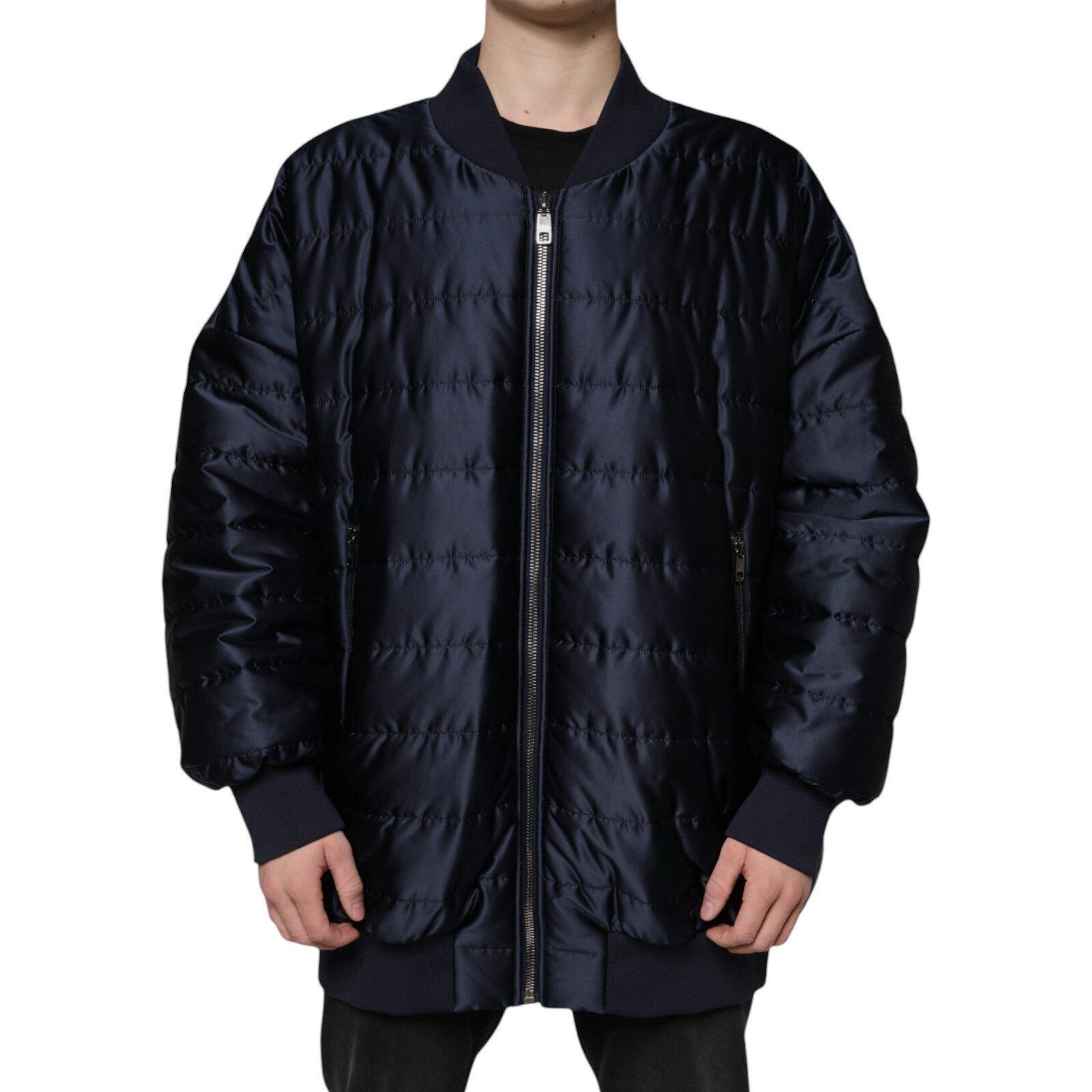 Blouson aviateur matelassé Dolce & Gabbana bleu foncé, fermeture éclair intégrale