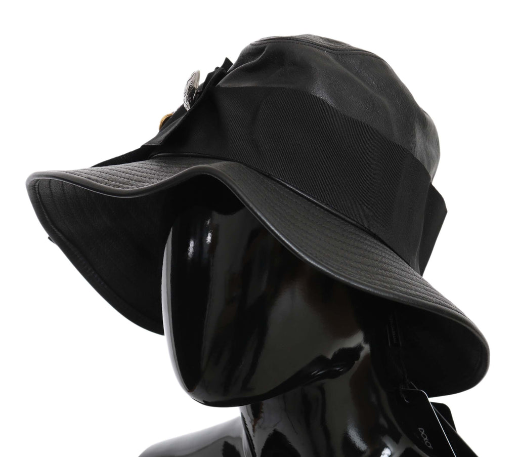 Chapeau à large bord Dolce & Gabbana en cuir noir DG orné de cristaux