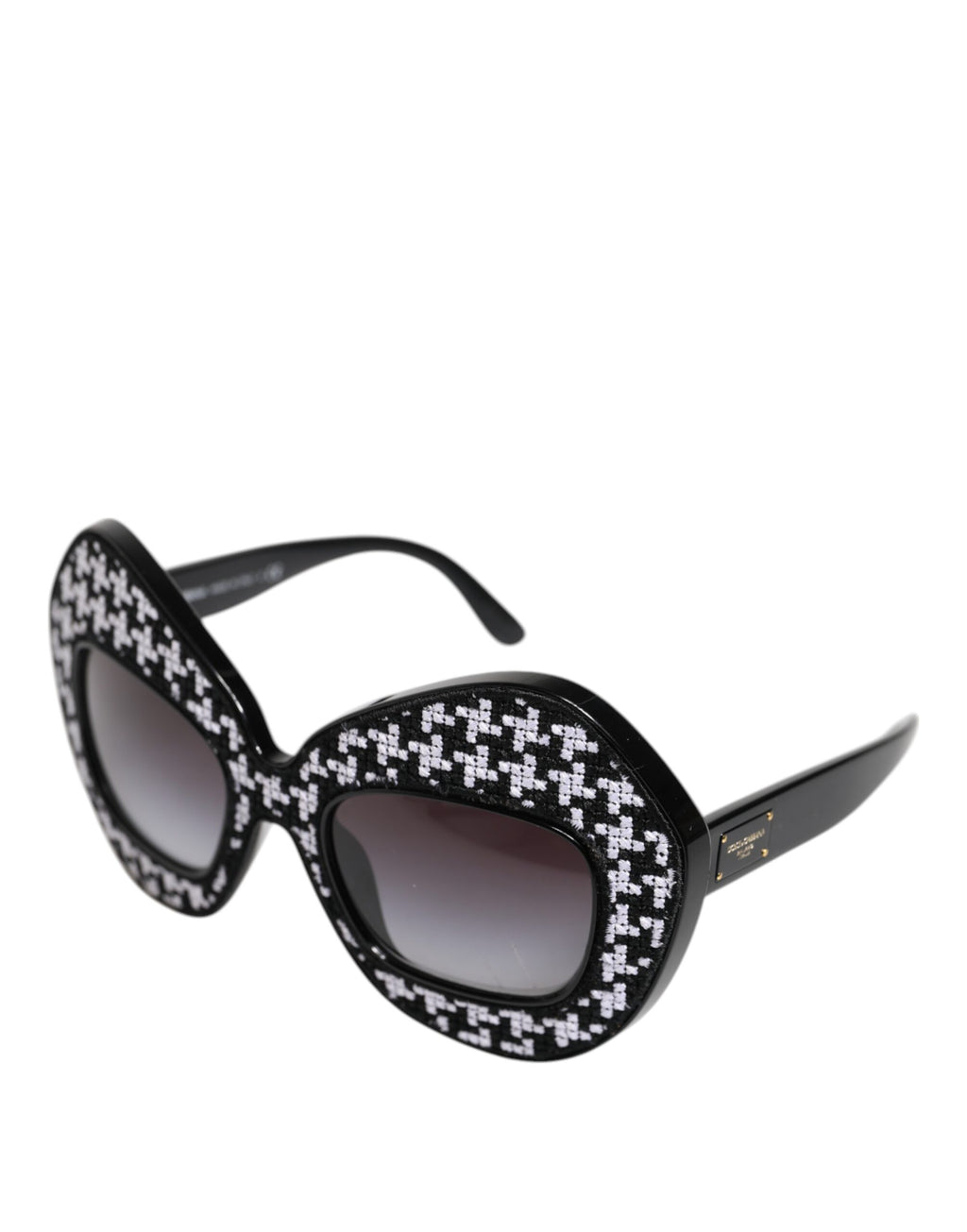 Dolce &amp; Gabbana – Übergroße Sonnenbrille mit „PIED DE POULE“-Print in Schwarz und Weiß