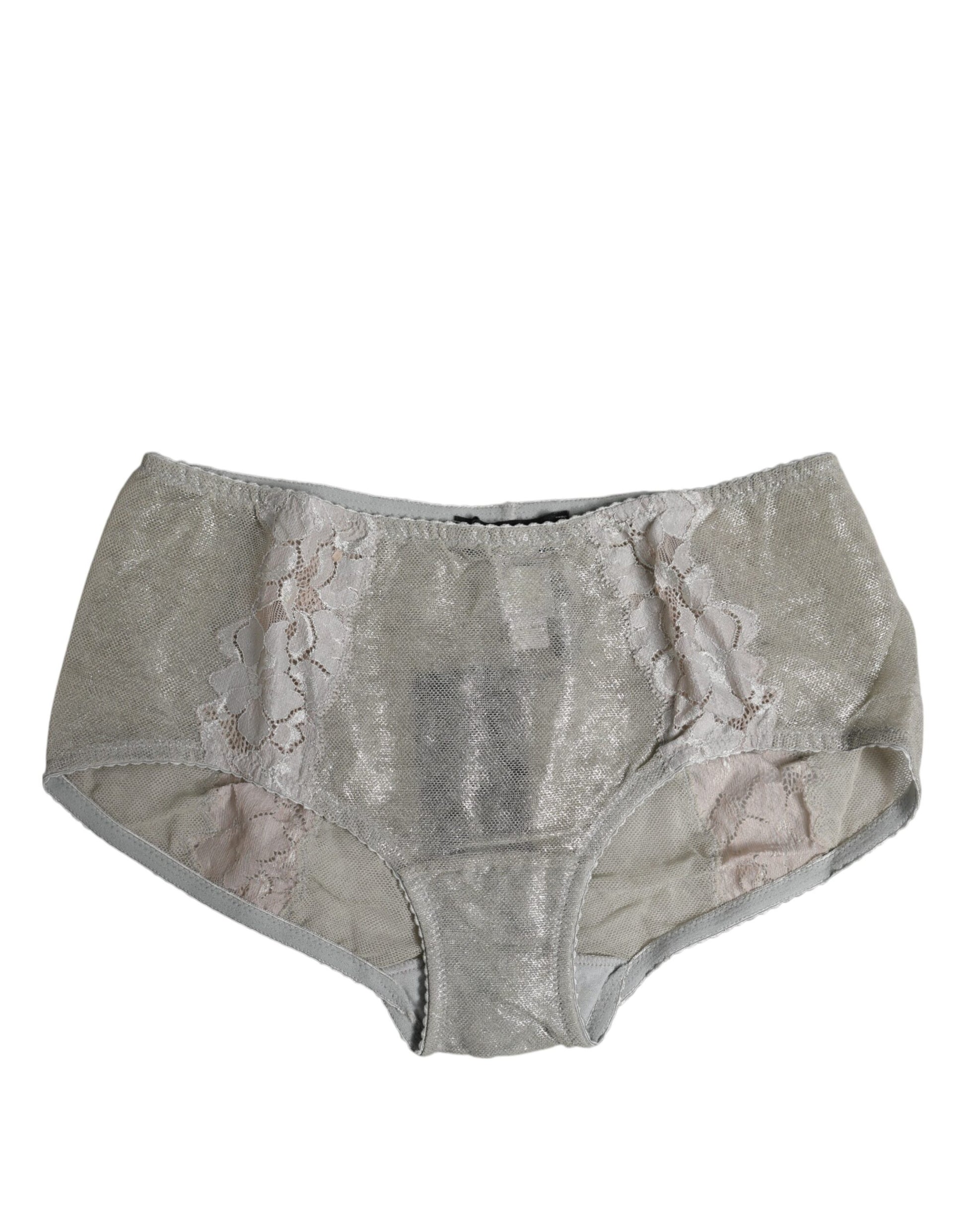Sous-vêtement culotte taille haute en coton gris dentelle florale Dolce & Gabbana