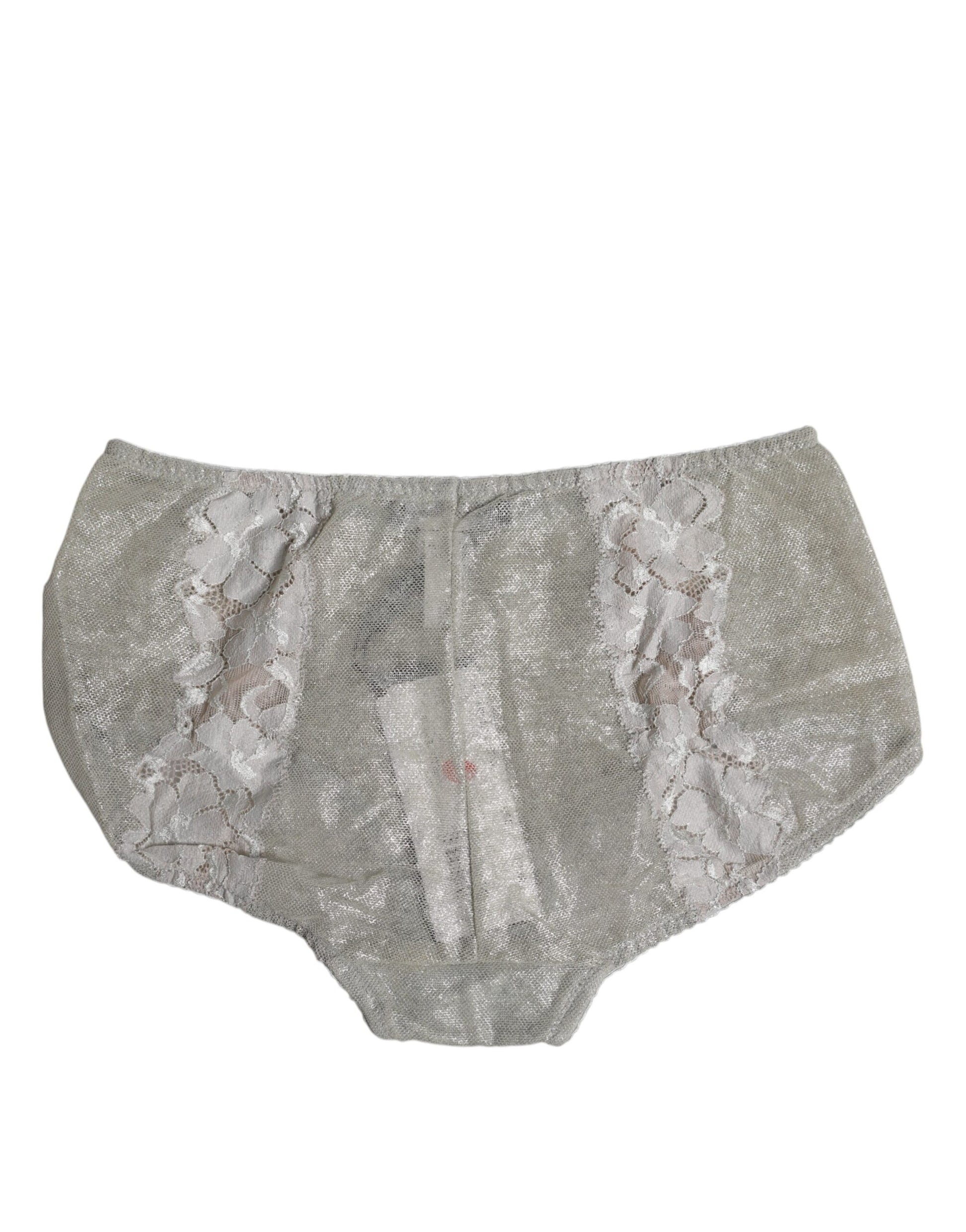 Sous-vêtement culotte taille haute en coton gris dentelle florale Dolce & Gabbana
