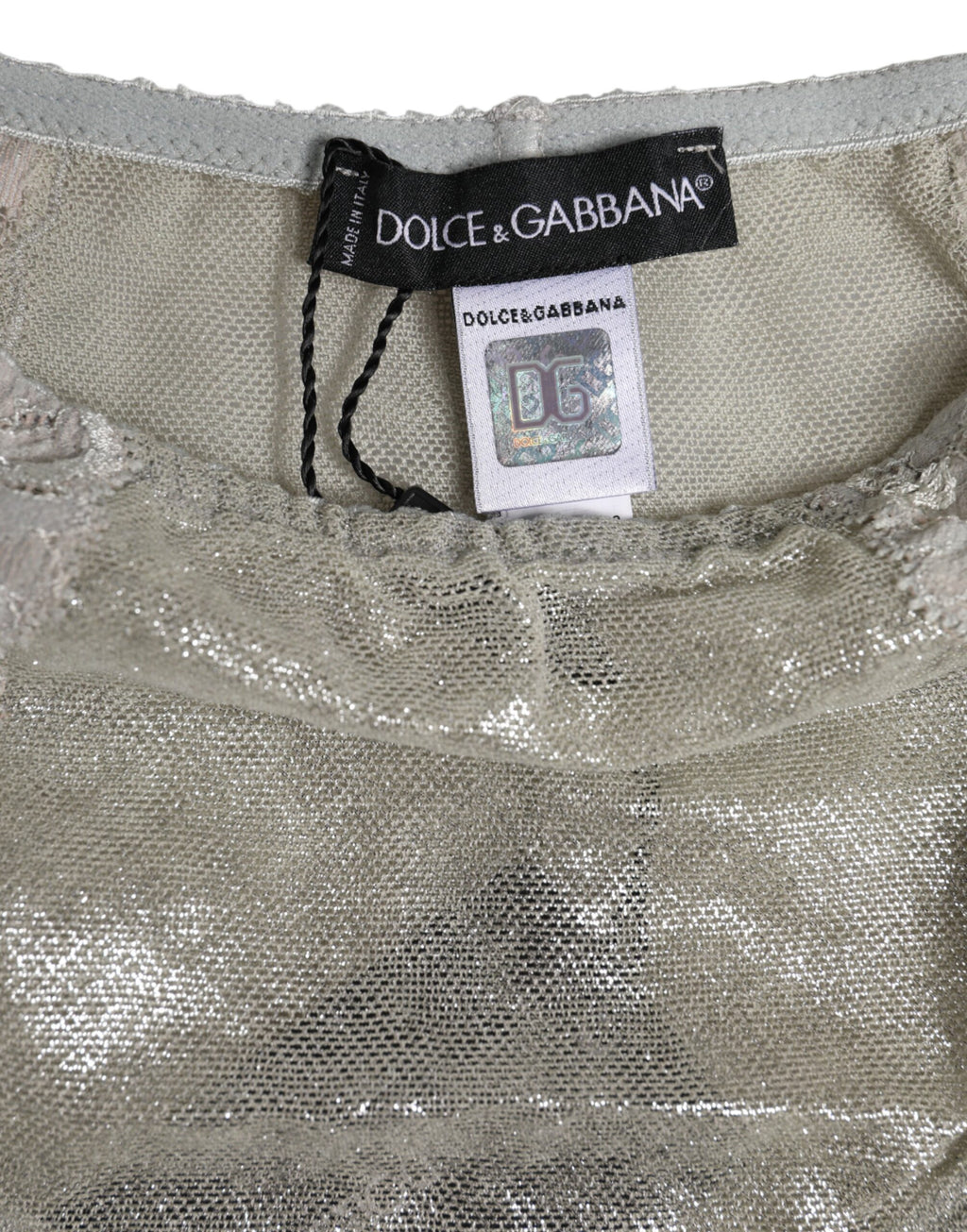 Sous-vêtement culotte taille haute en coton gris dentelle florale Dolce & Gabbana