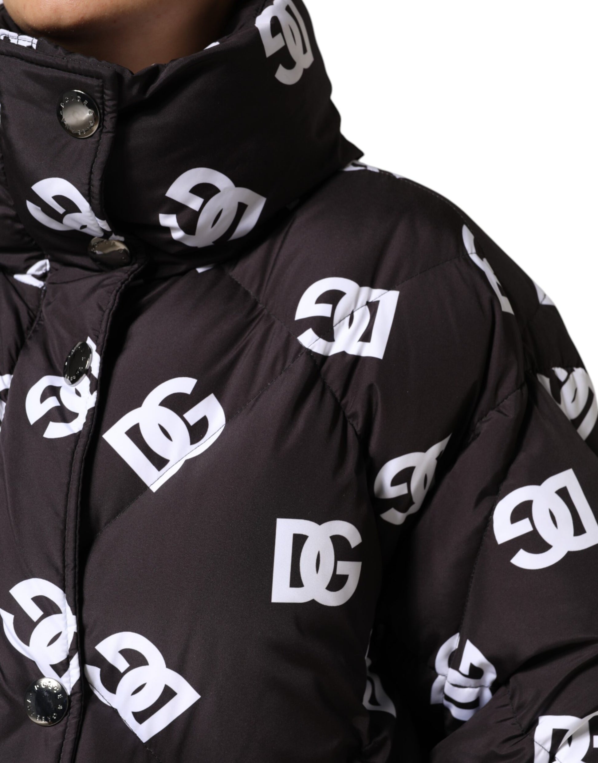 Dolce & Gabbana Black DG Mania Puffer Quilted Long Coat Jacket