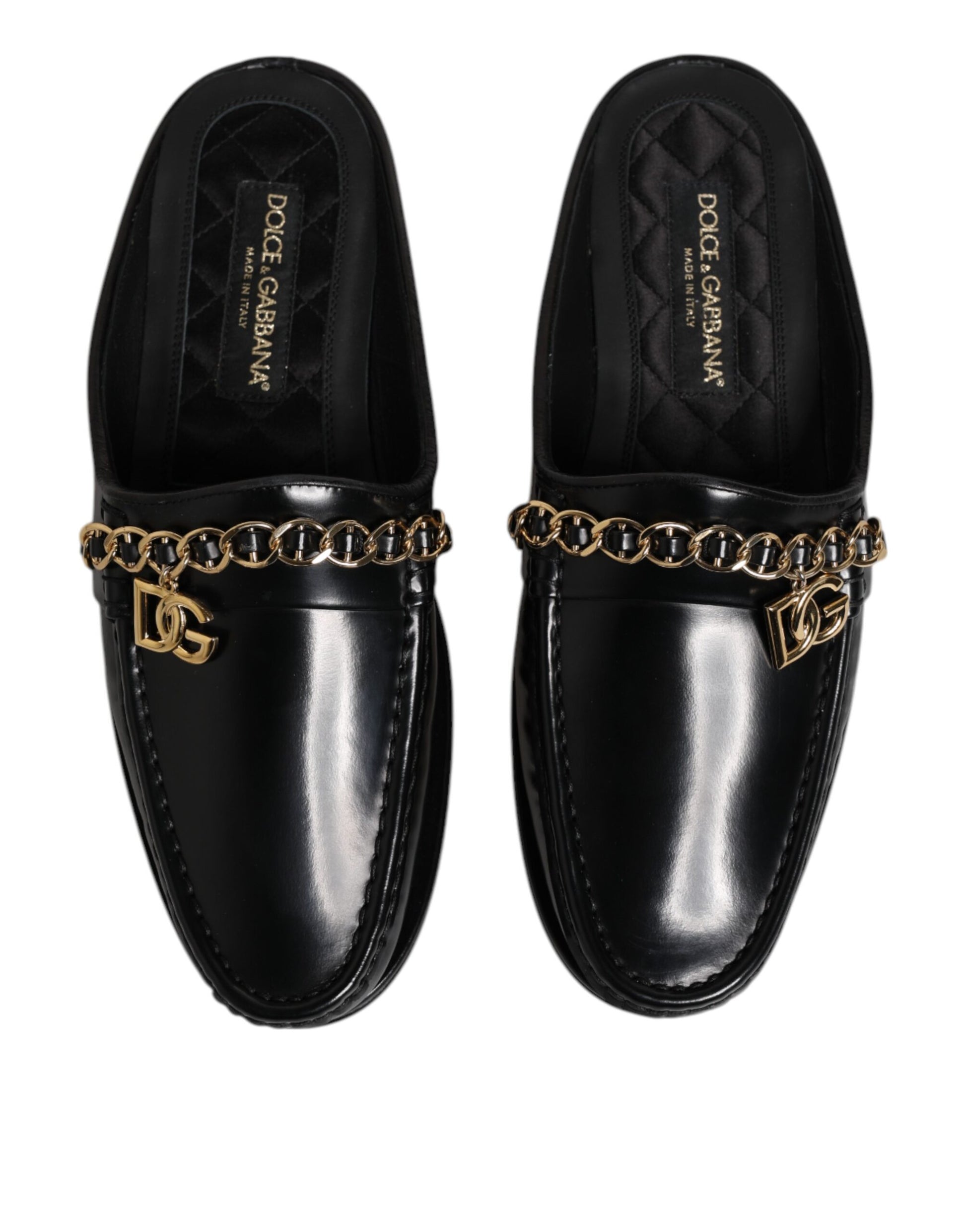 Dolce &amp; Gabbana – Sandalen mit DG-Kette und Verzierung aus schwarzem Leder
