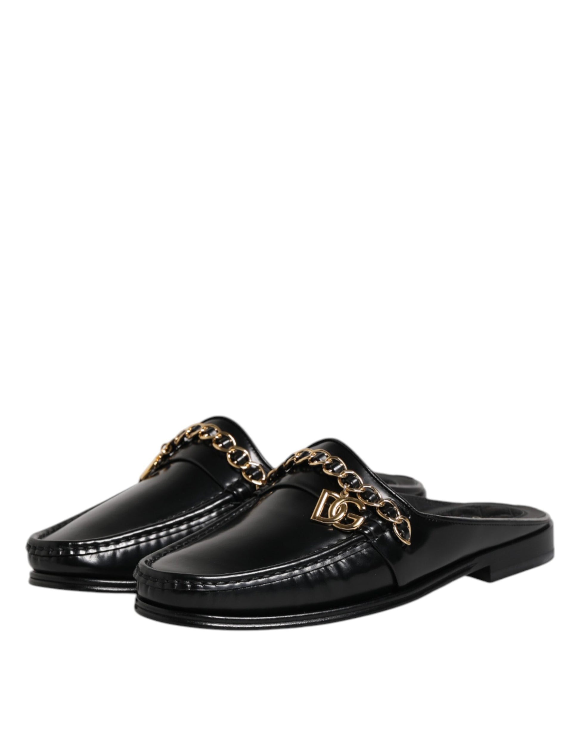 Dolce &amp; Gabbana – Sandalen mit DG-Kette und Verzierung aus schwarzem Leder