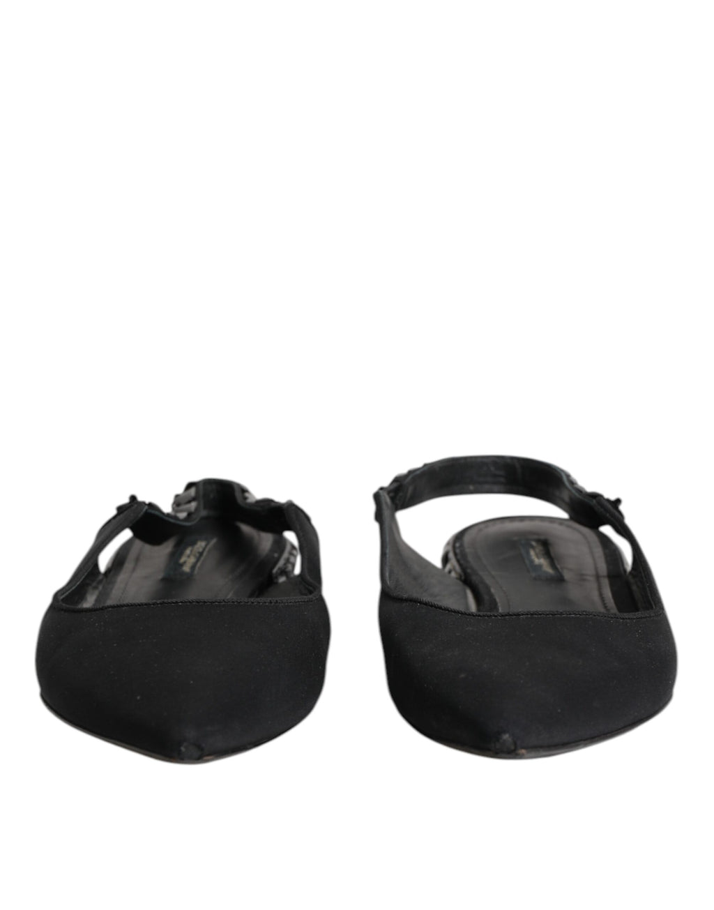 Dolce &amp; Gabbana – Schwarze Slingback-Schuhe aus Charmeuse mit Kristallen