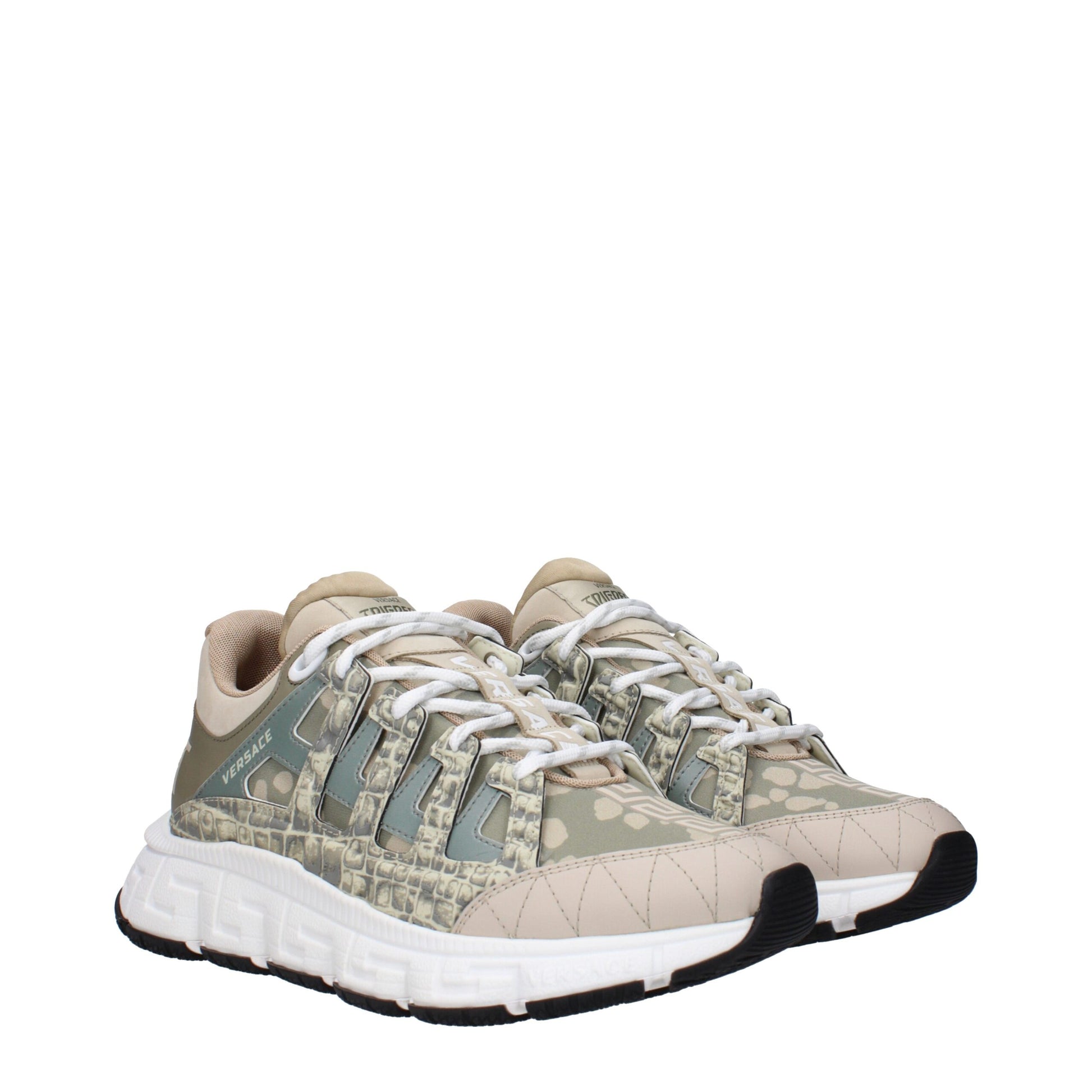 Versace Green Fabric Low Top Sneakers