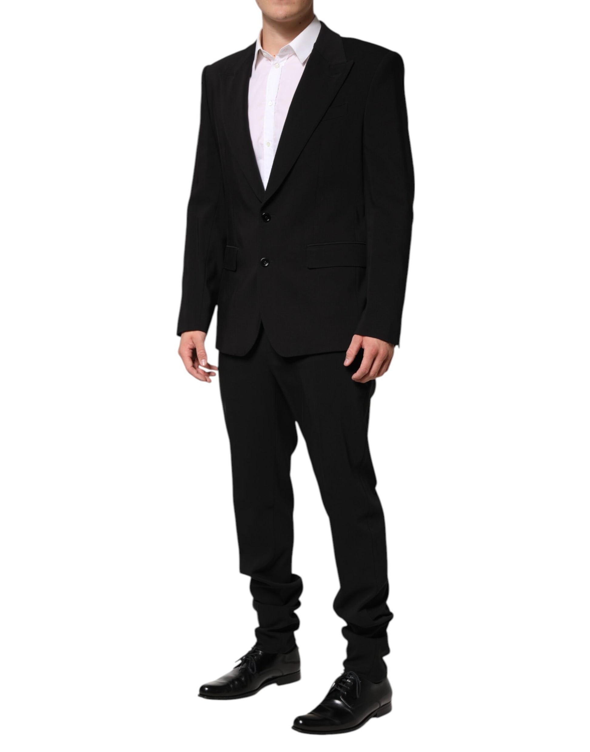 Dolce &amp; Gabbana – Schwarzer, einreihiger, zweiteiliger Anzug aus Baumwolle