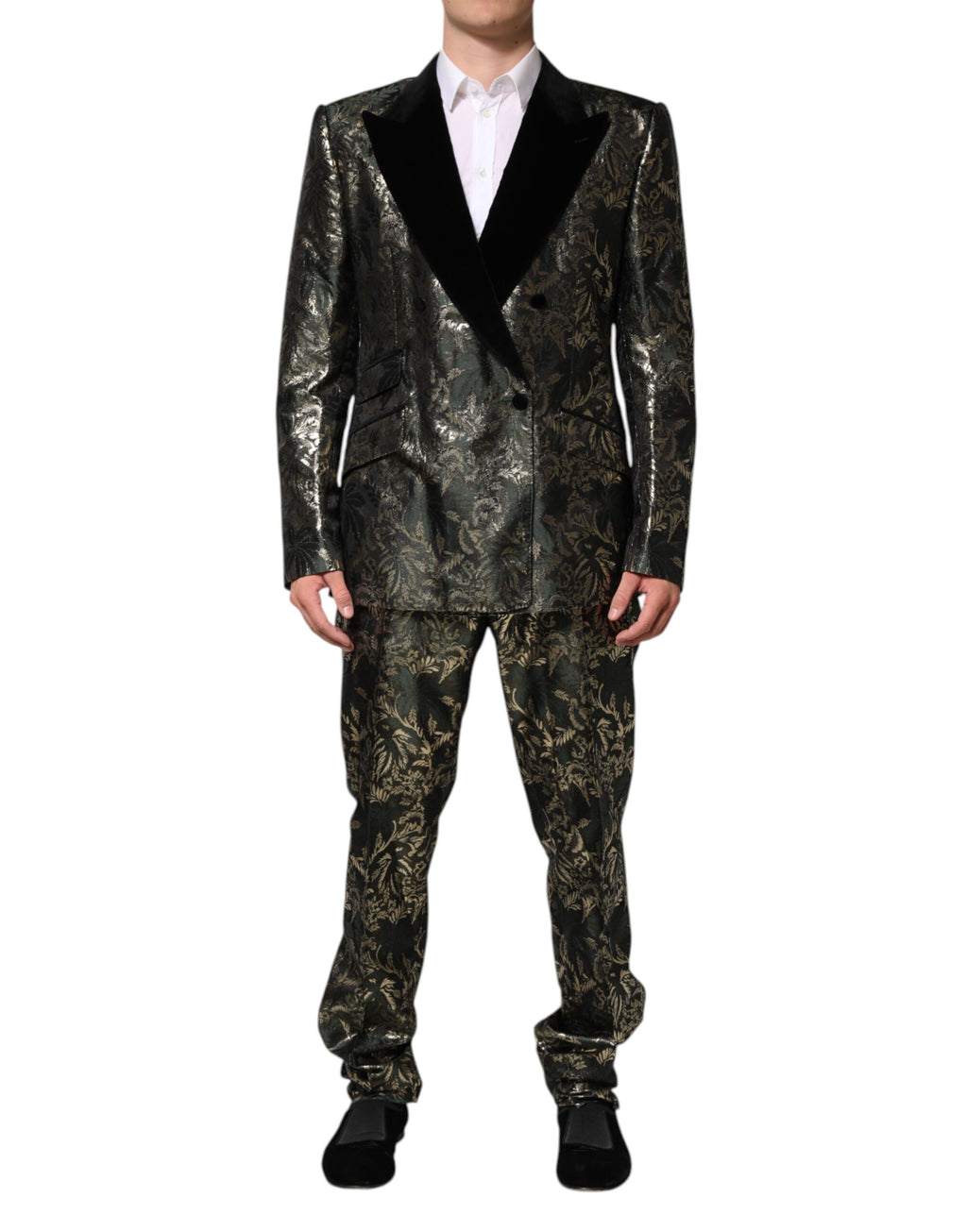 Dolce &amp; Gabbana – Zweiteiliger Anzug aus Jacquard-Seide mit Metallic-Blumenmuster