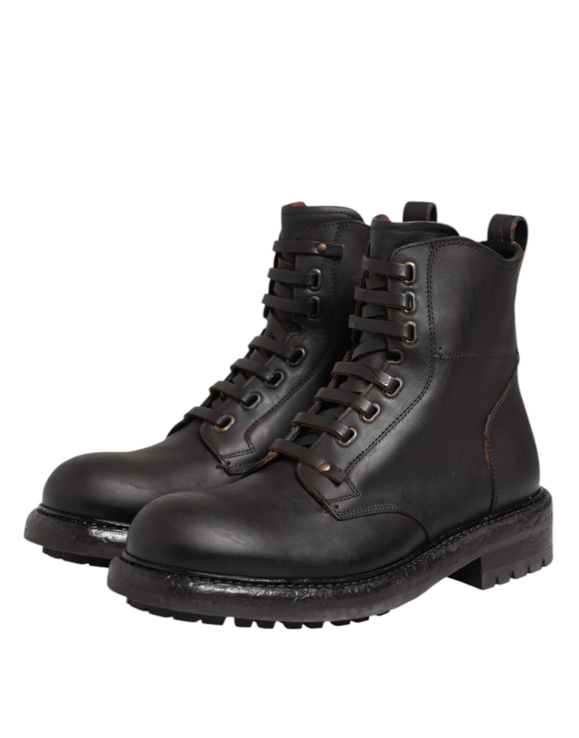 Dolce & Gabbana Brown Lace Up Boots for Men side view