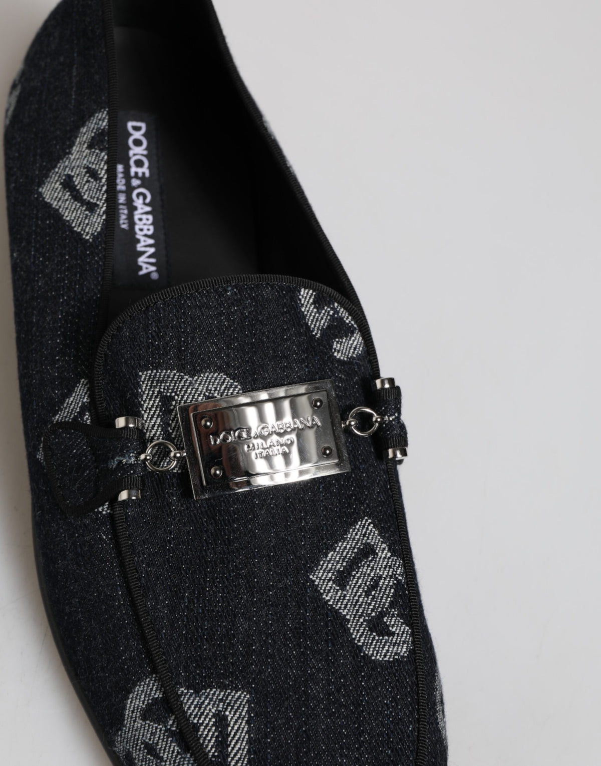 Mocassins de cérémonie en coton bleu à logo Dolce & Gabbana