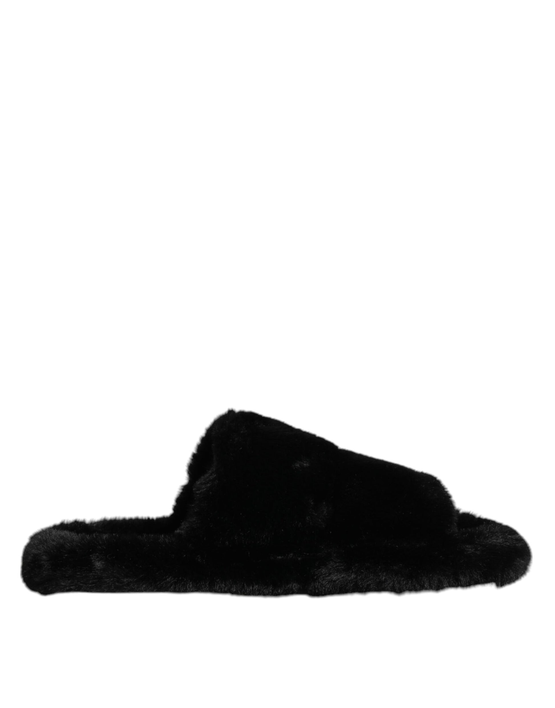Dolce &amp; Gabbana Schwarze Kunstpelz-Flache Schuhe Herren Sandalen