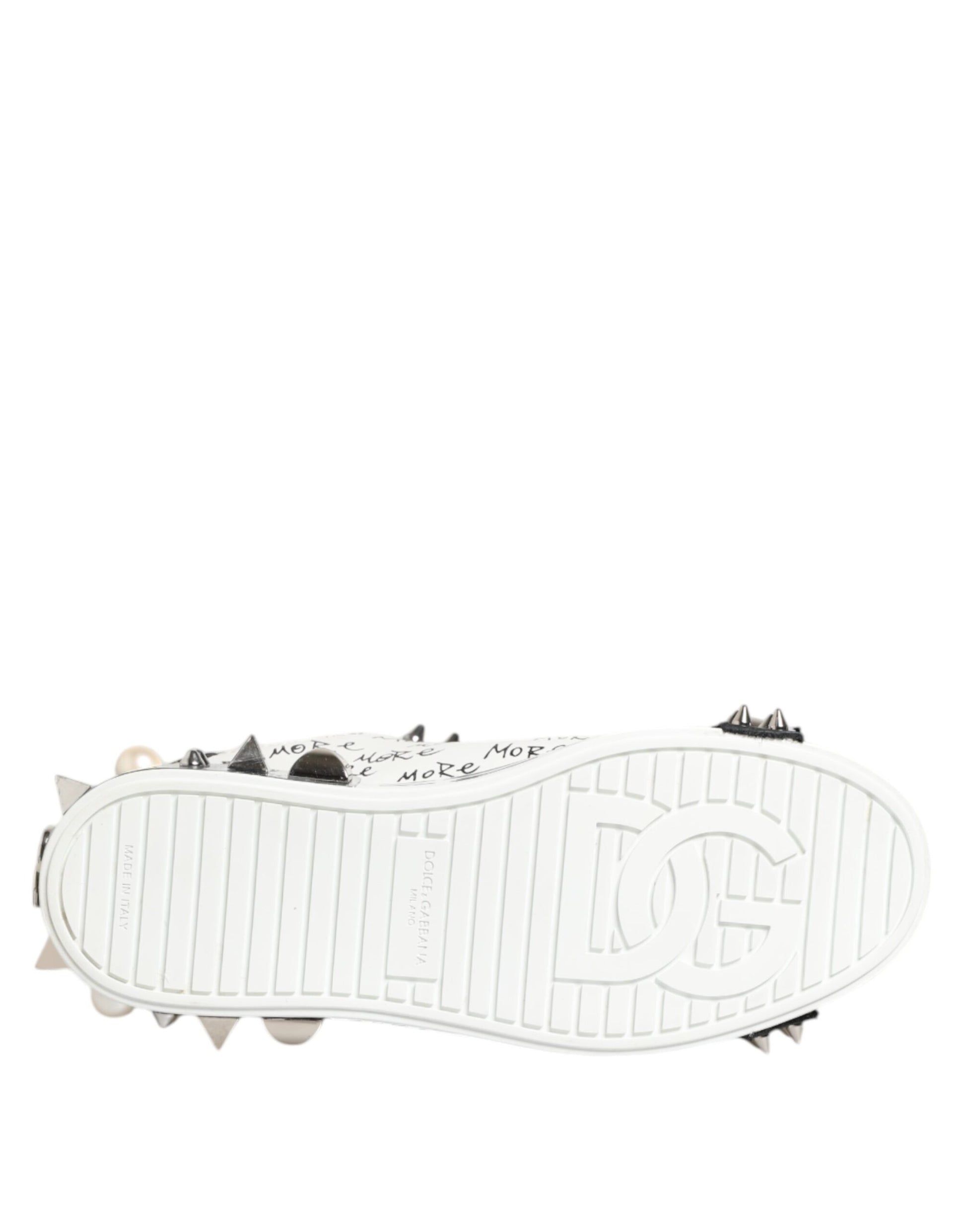 Dolce & Gabbana Black White Studded Low Top Sneakers Shoes