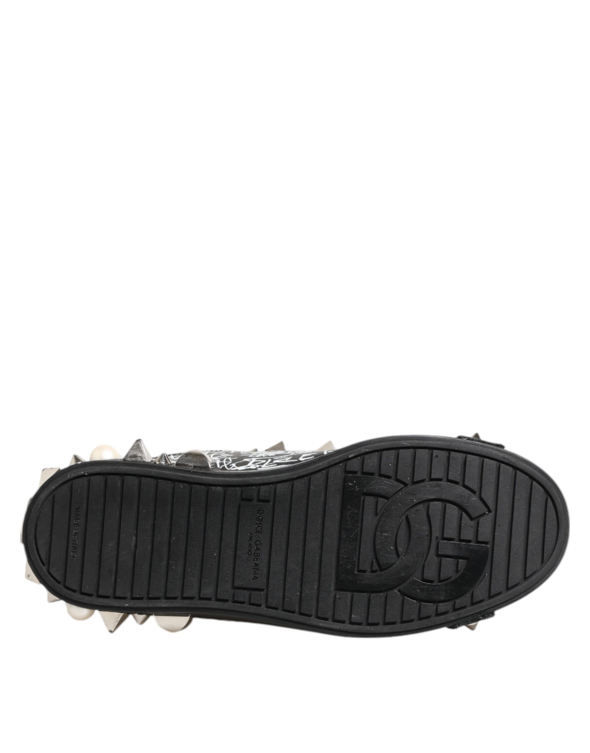 Dolce & Gabbana Black Portofino Stud Embellished Sneakers Shoes