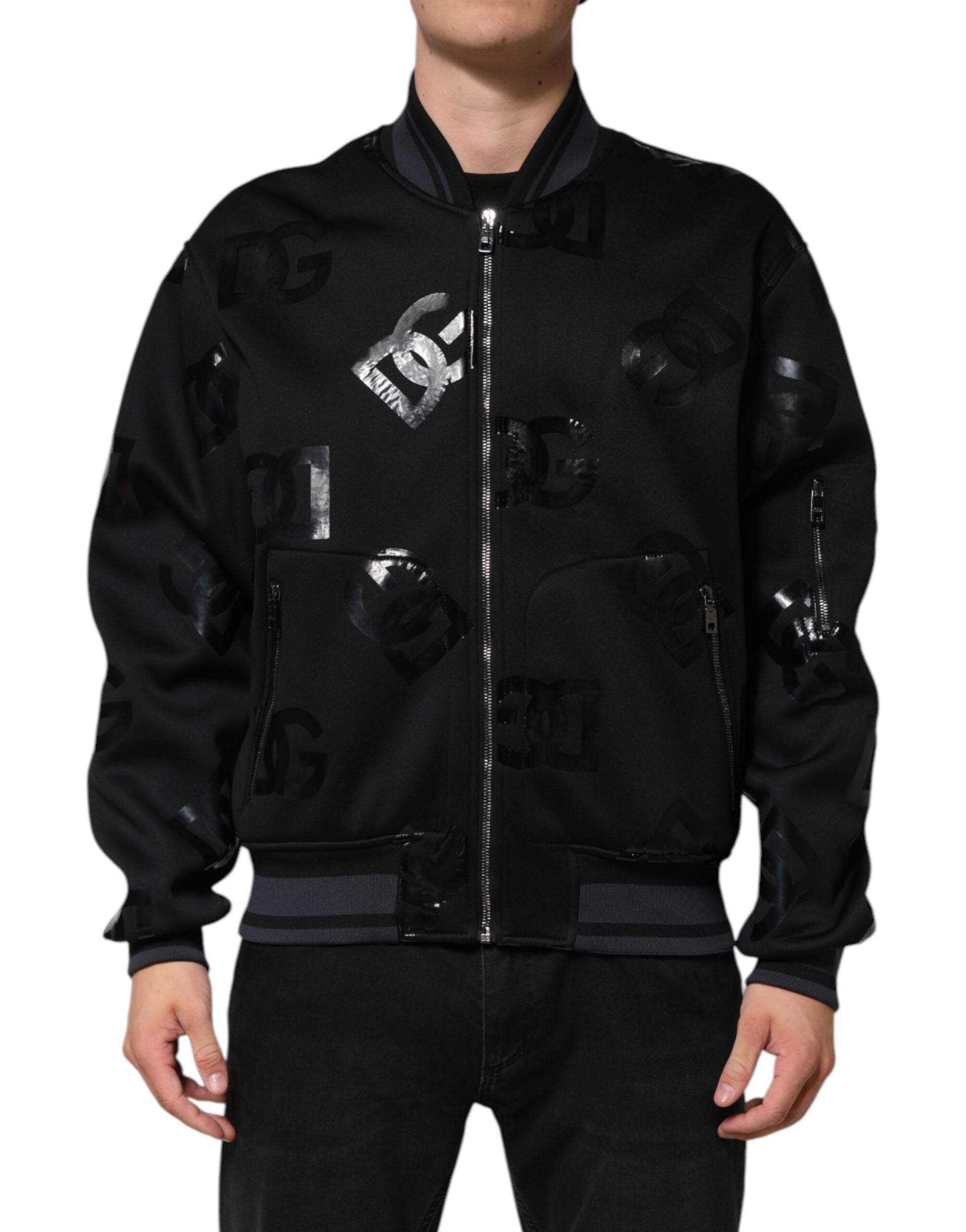 Bomber pour homme Dolce & Gabbana en laine noire avec logo DG Mania