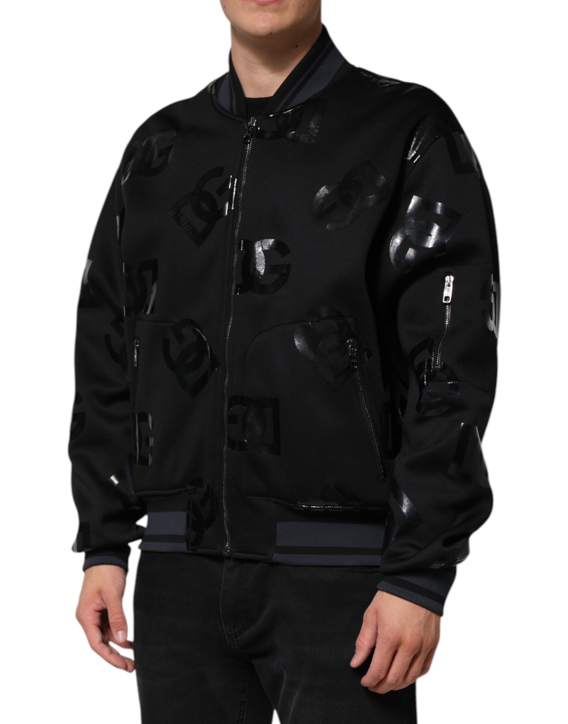 Bomber pour homme Dolce & Gabbana en laine noire avec logo DG Mania