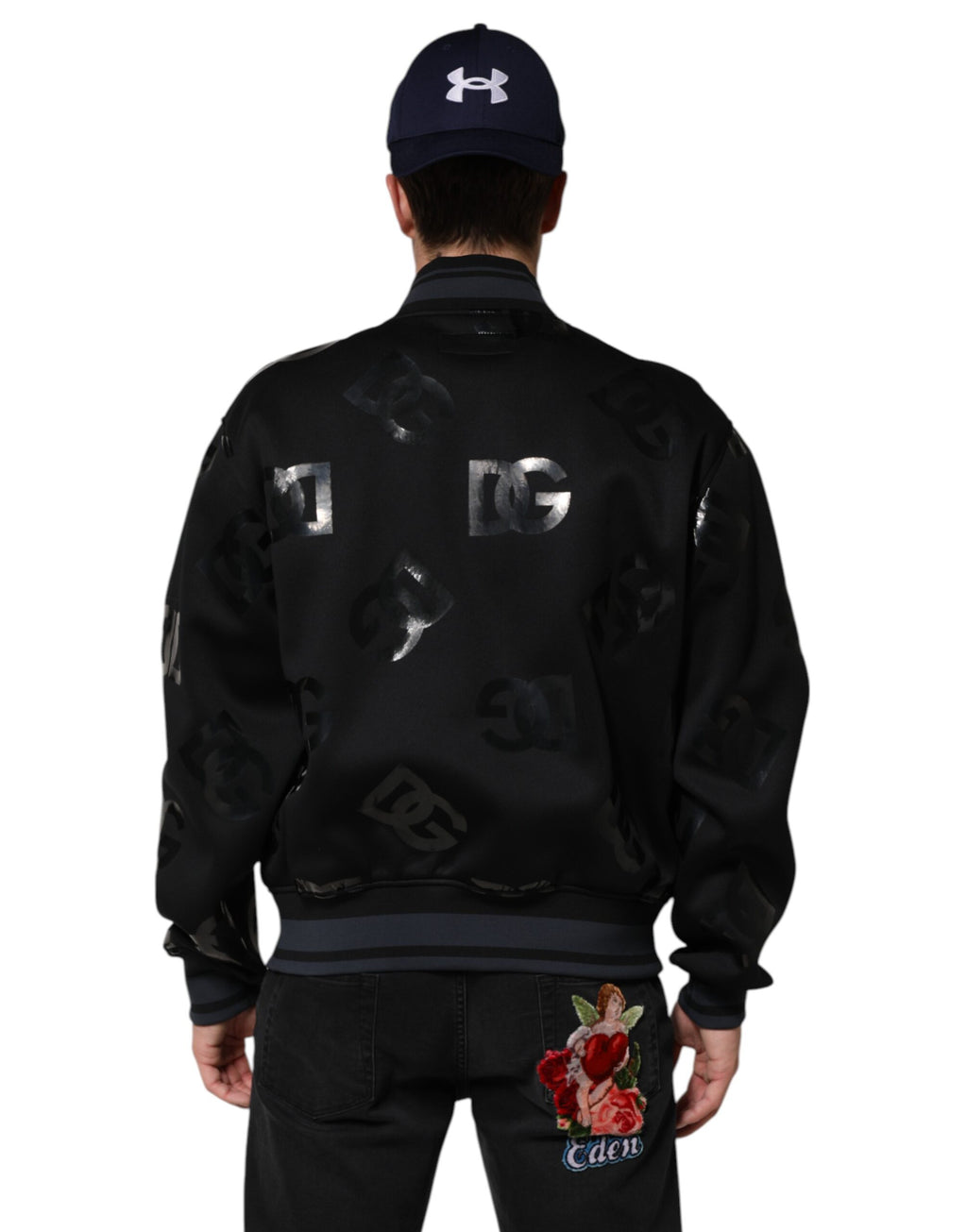 Bomber pour homme Dolce & Gabbana en laine noire avec logo DG Mania