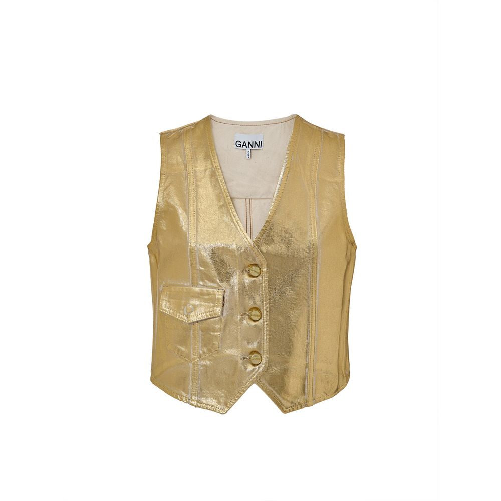 Ganni – Ärmellose Jacke aus goldener Baumwolle