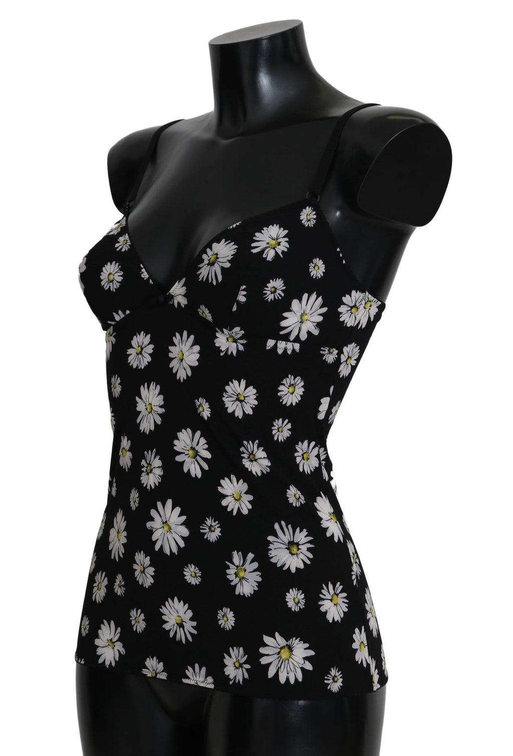 Dolce &amp; Gabbana Schwarzes Dessous-Chemisole-Kleid mit Gänseblümchen-Print