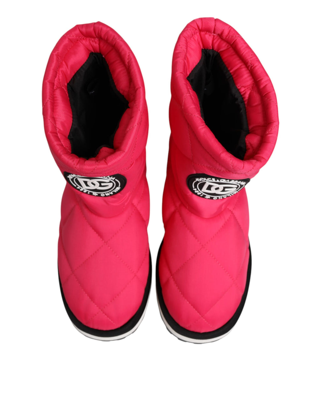 Chaussures bottes mi-mollet rembourrées en viscose rose et blanche Dolce & Gabbana