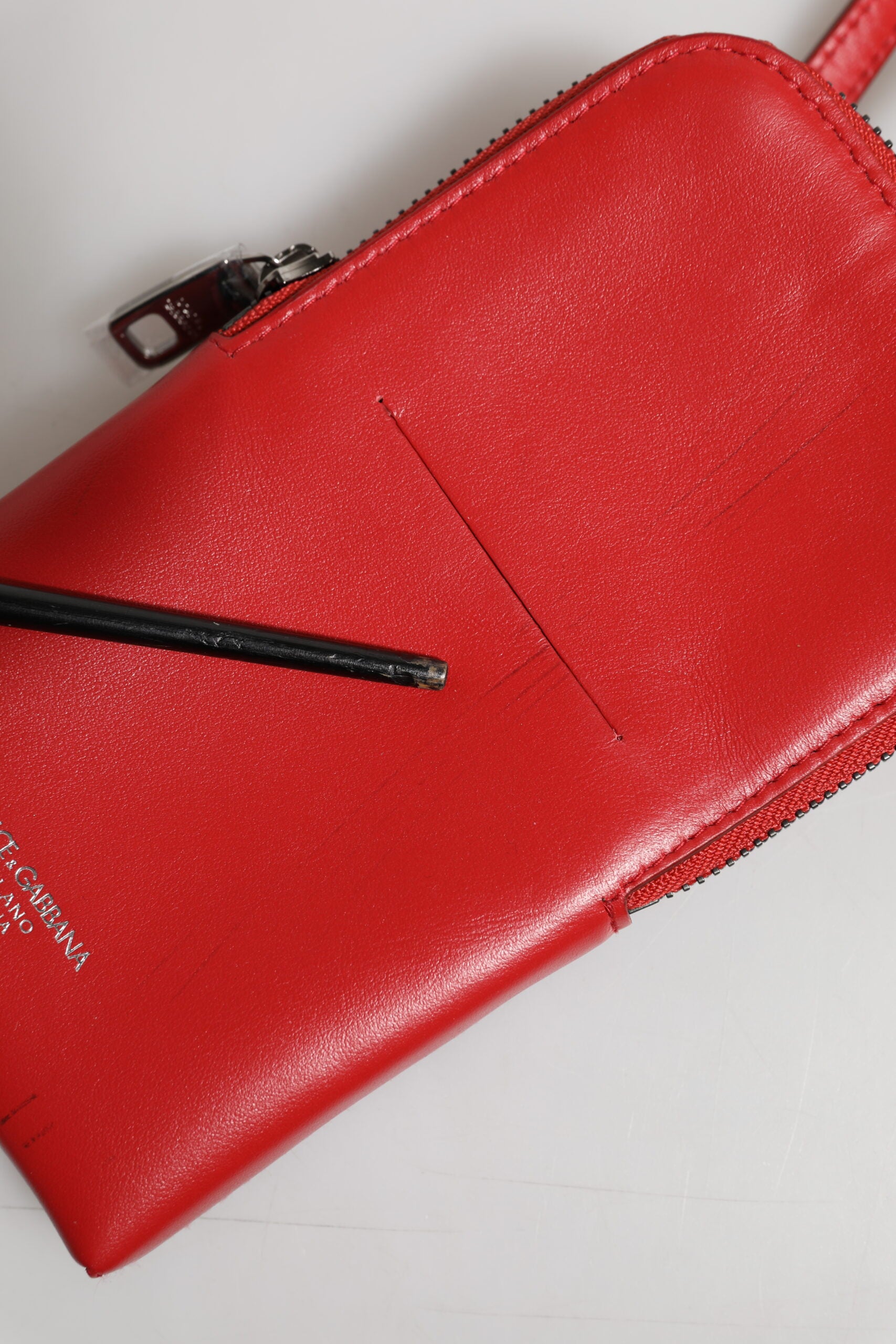 Dolce &amp; Gabbana Rote Leder-Geldbörse, Handy-Umhängetasche mit Umhängeband