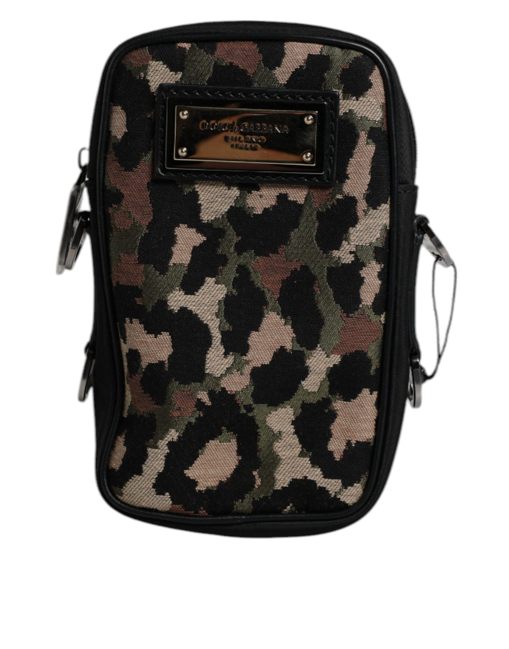 Dolce &amp; Gabbana – Mehrfarbige Umhängetasche aus Jacquard mit Leopardenmuster und Logo-Schild