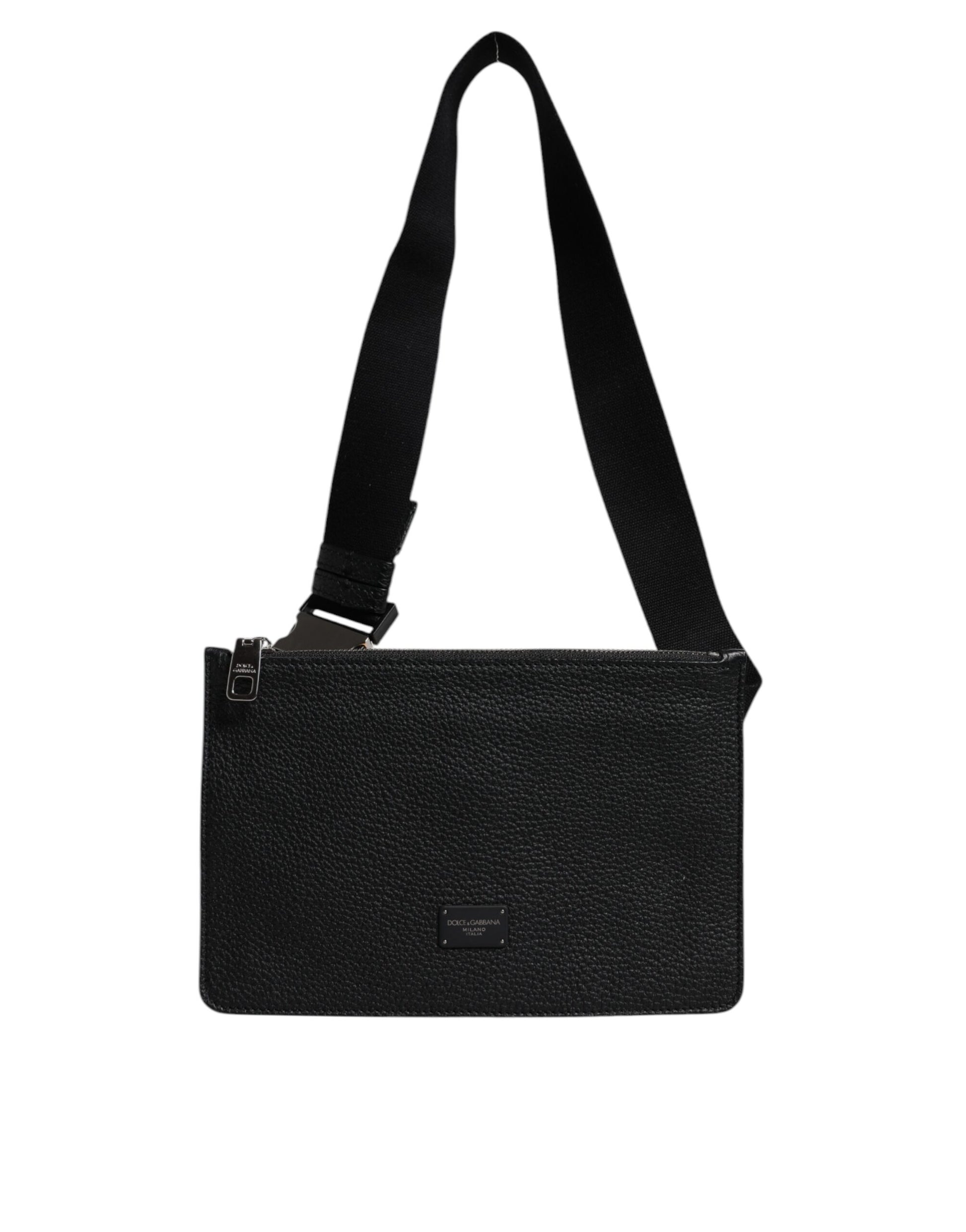 Dolce &amp; Gabbana – Gürteltasche aus schwarzem Leder mit Logoprägung