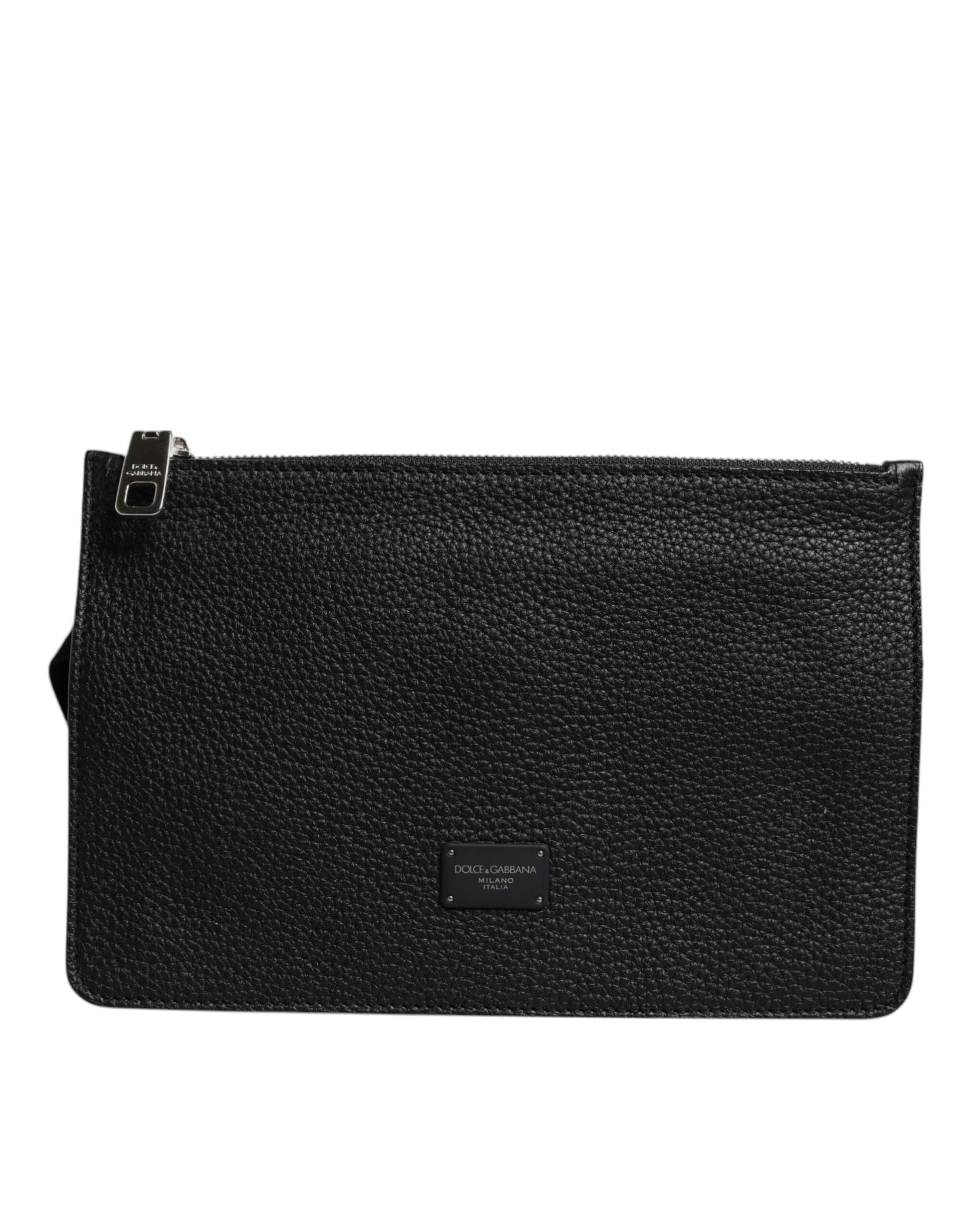 Dolce &amp; Gabbana – Gürteltasche aus schwarzem Leder mit Logoprägung