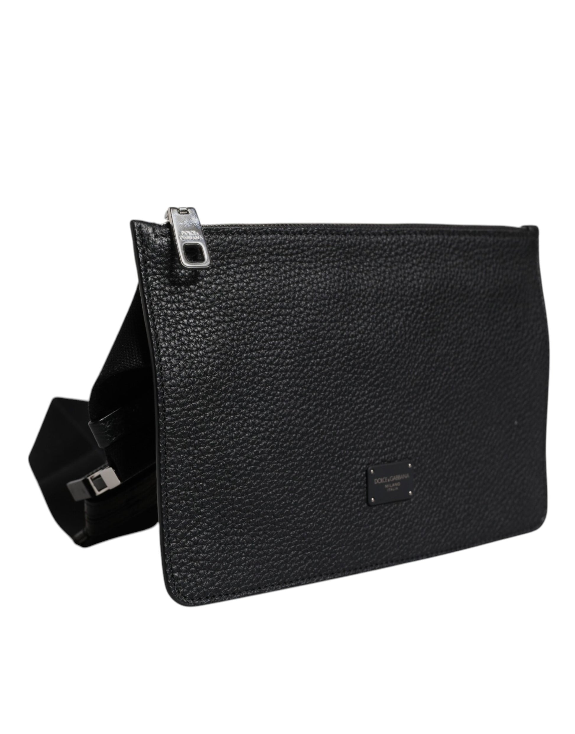 Dolce &amp; Gabbana – Gürteltasche aus schwarzem Leder mit Logoprägung