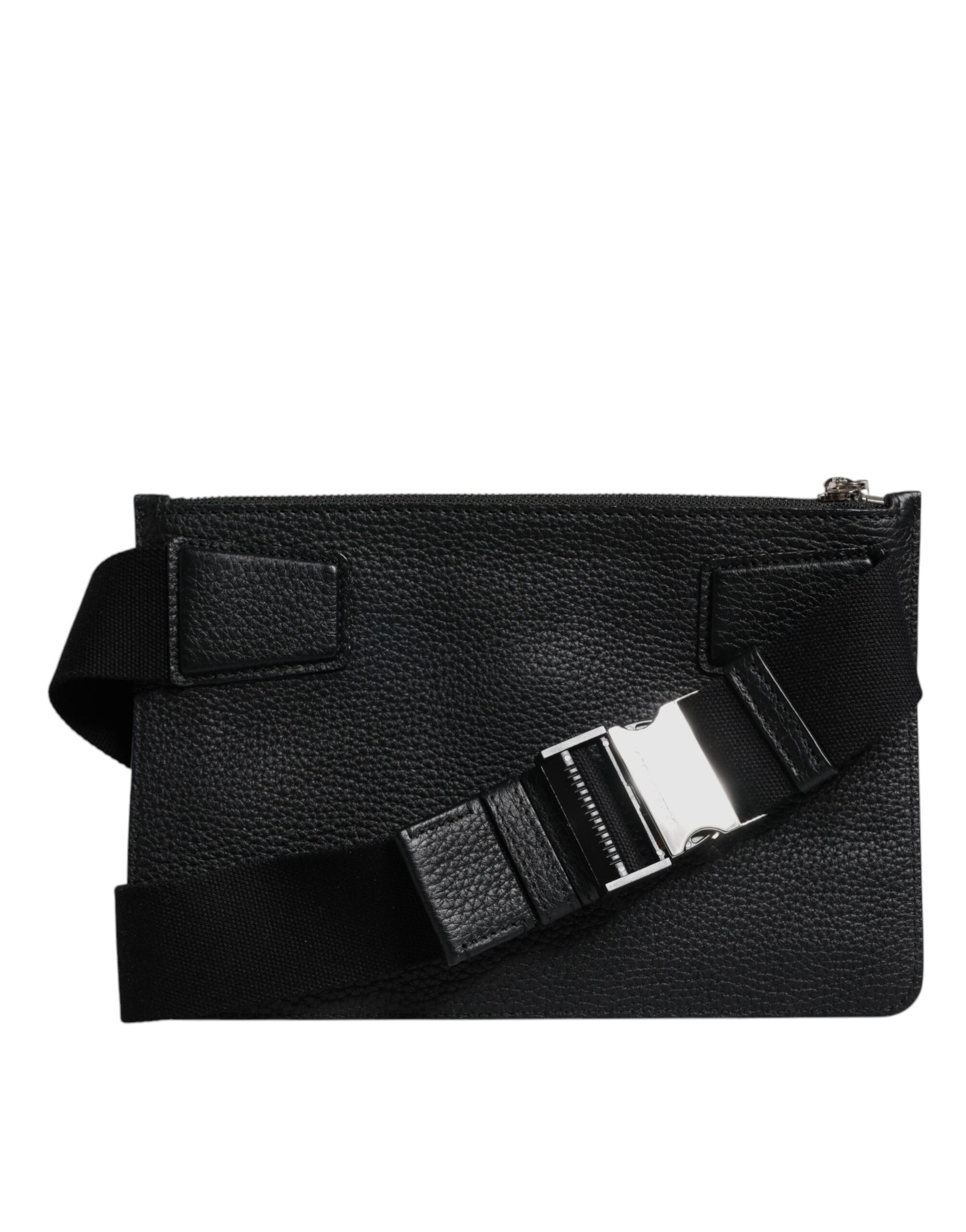 Dolce &amp; Gabbana – Gürteltasche aus schwarzem Leder mit Logoprägung