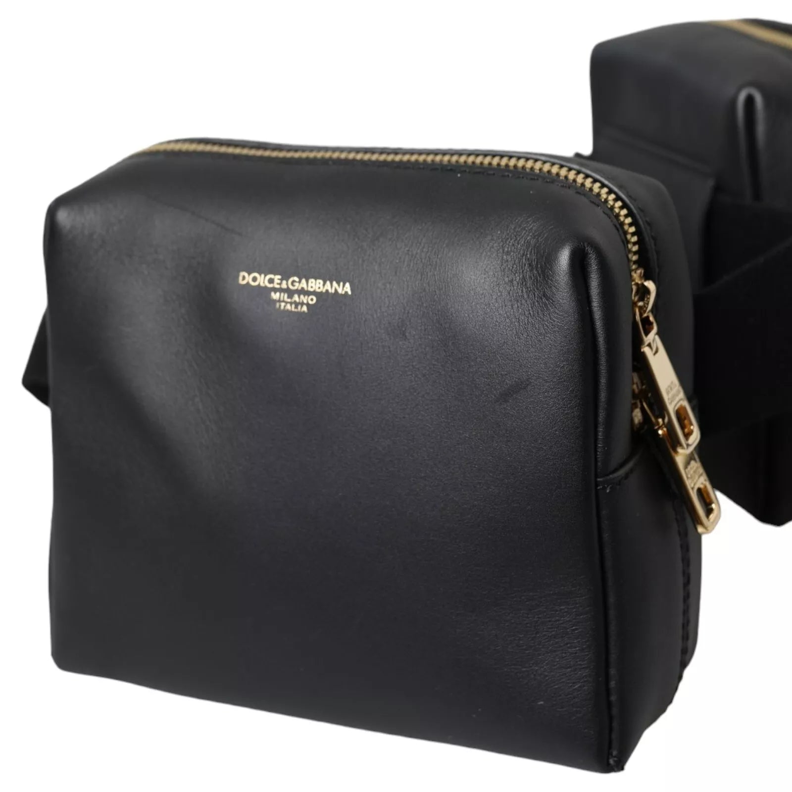 Dolce &amp; Gabbana – Gürteltasche aus schwarzem Kalbsleder mit doppeltem Hüftgürtel