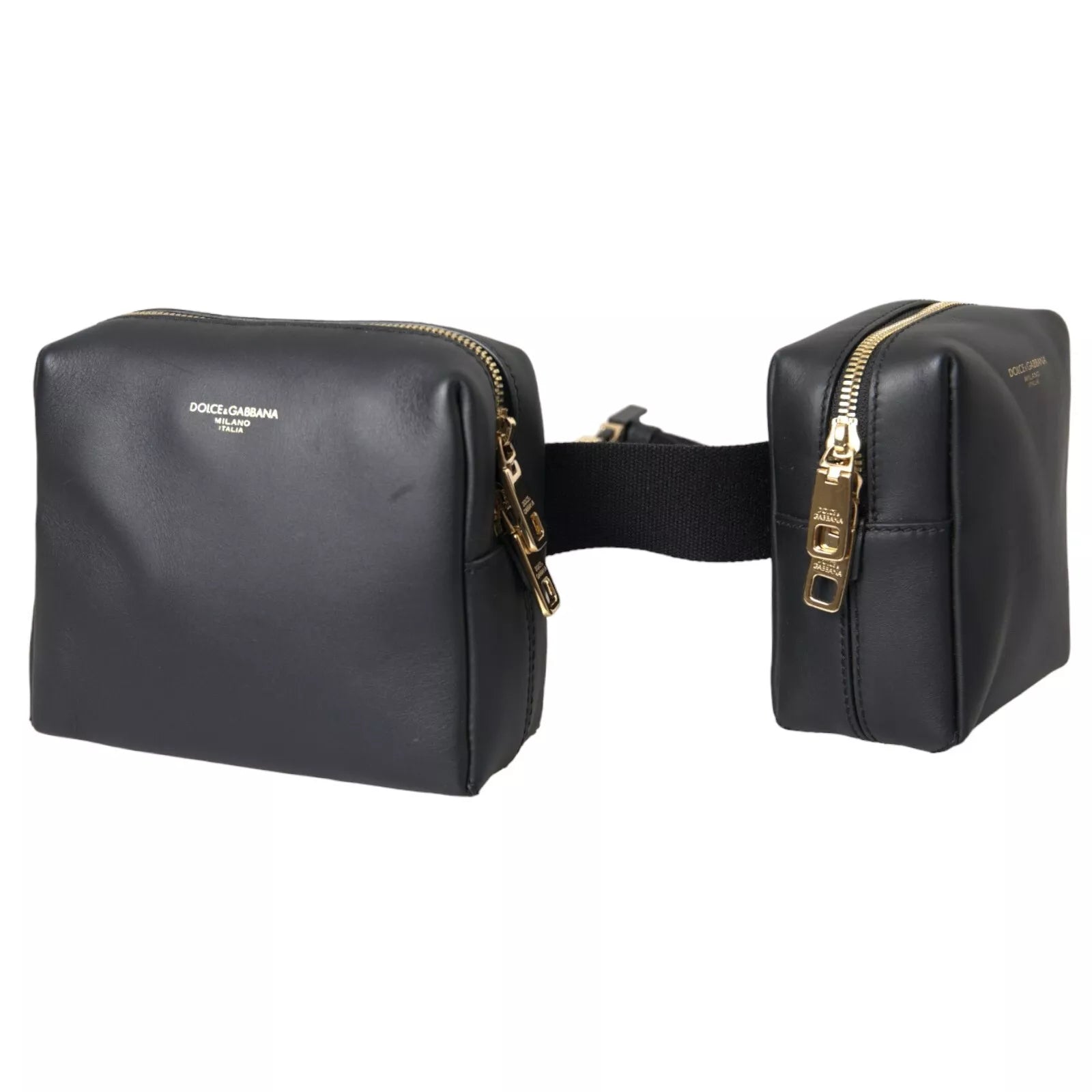 Dolce &amp; Gabbana – Gürteltasche aus schwarzem Kalbsleder mit doppeltem Hüftgürtel