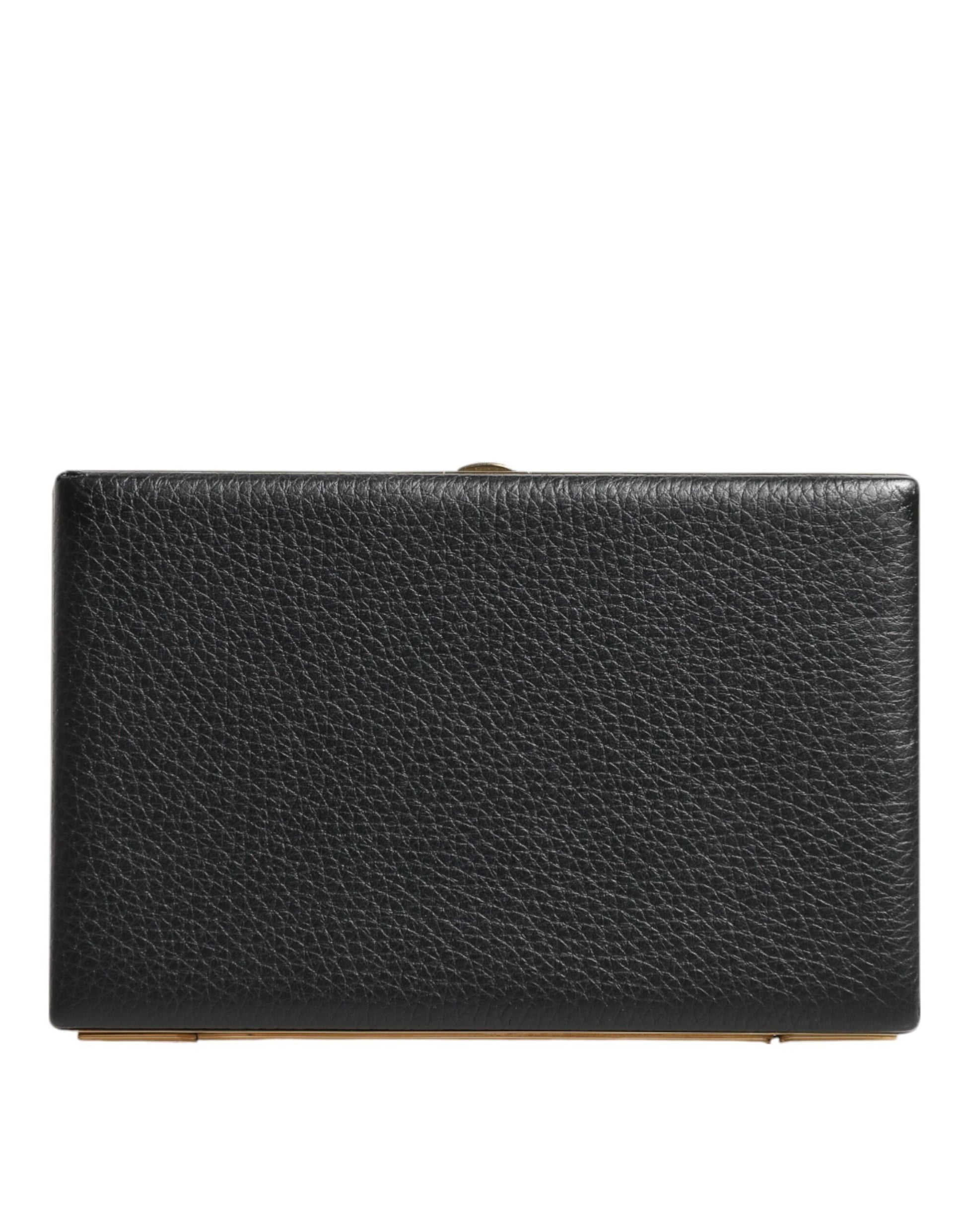 Dolce & Gabbana Black Leather Gold Frame Clutch Evening Party Purse Bag